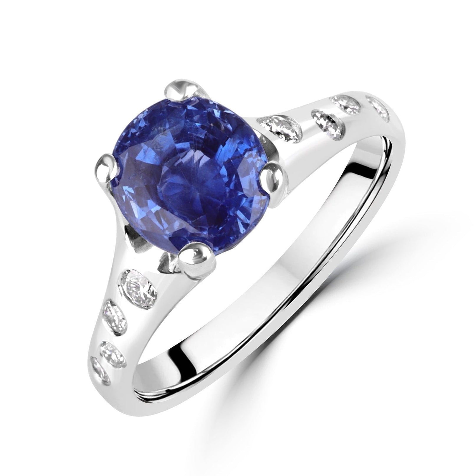 Platinum 3.72ct Natural Blue Sapphire and Diamond Pre-Owned Dress Ring