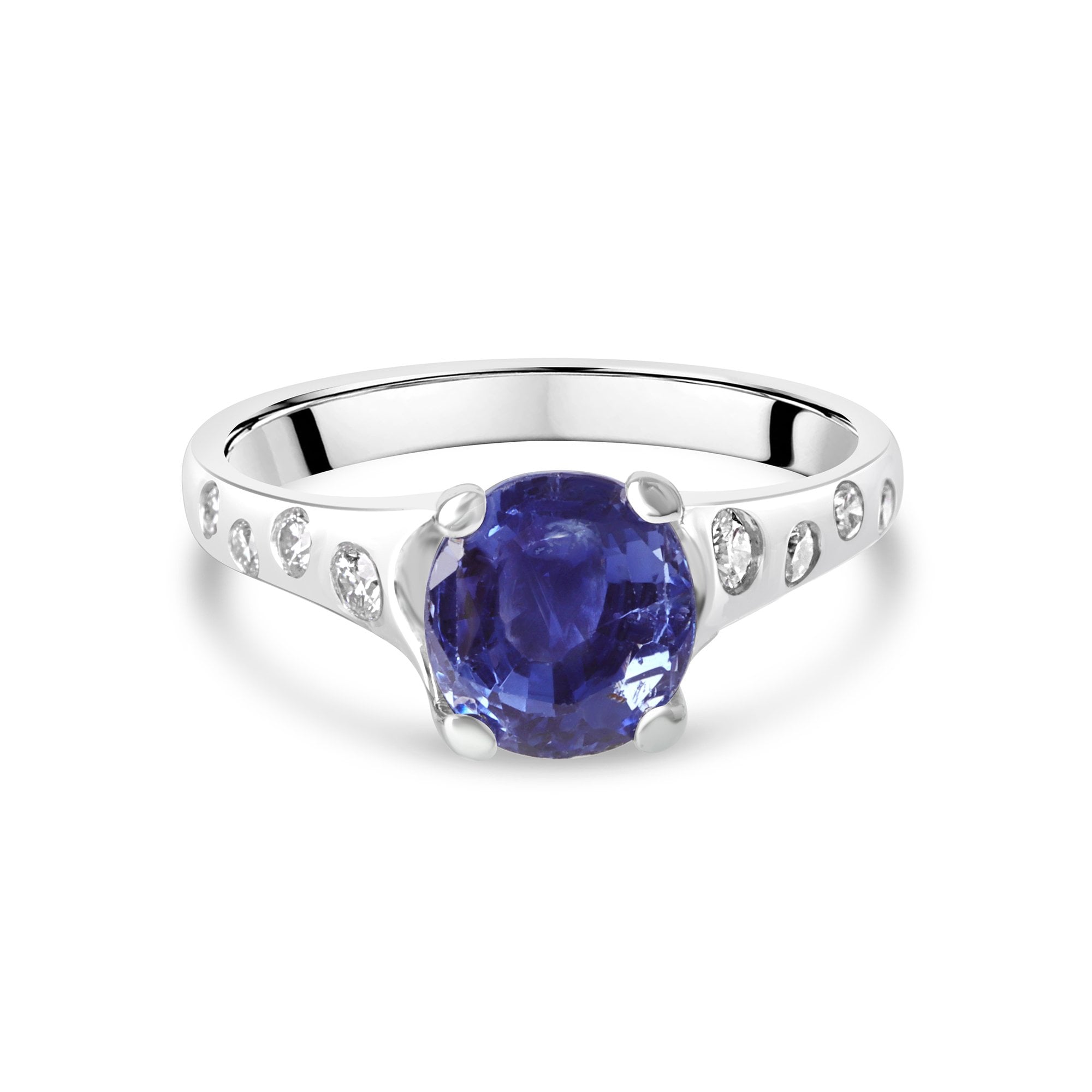Platinum 3.72ct Natural Blue Sapphire and Diamond Pre-Owned Dress Ring