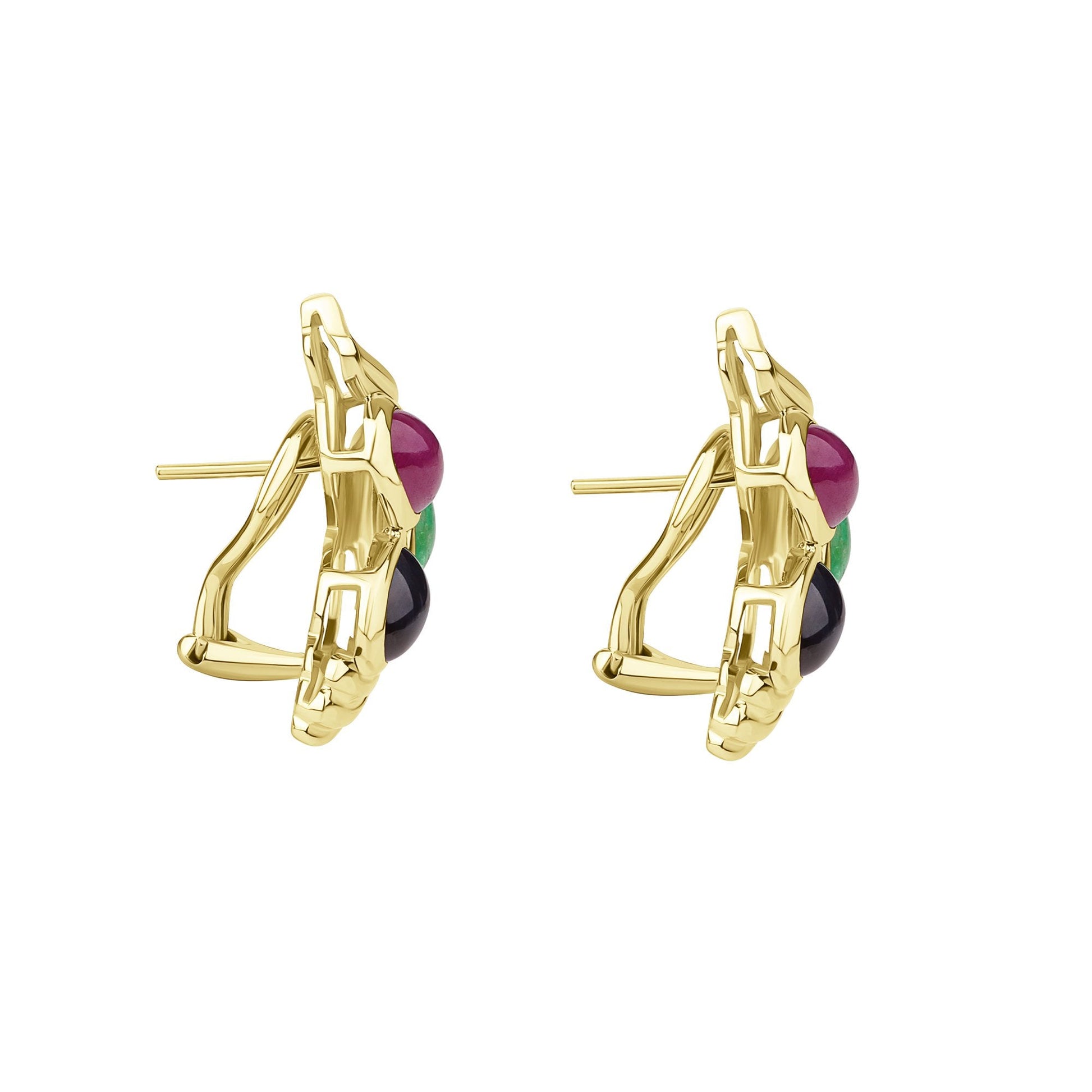 14ct Yellow Gold Oval Cut Ruby, Emerald and Sapphire Stud Earrings