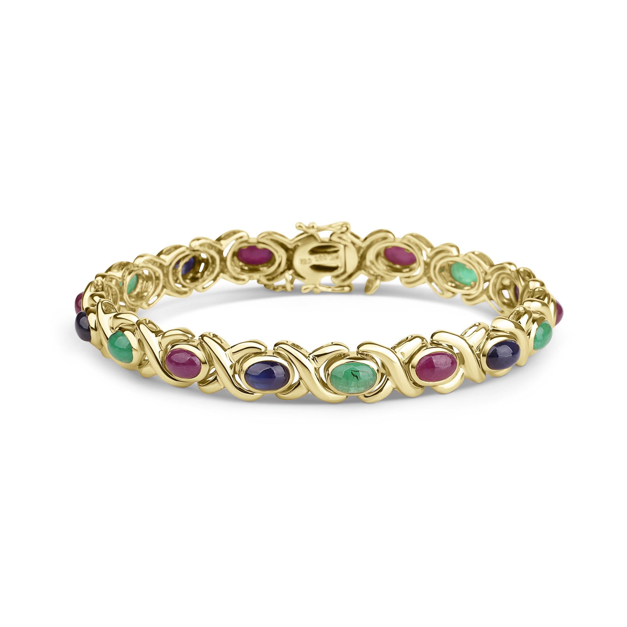 14ct Yellow Gold Alternating Ruby, Emerald and Sapphire Pre-Owned Bracelet