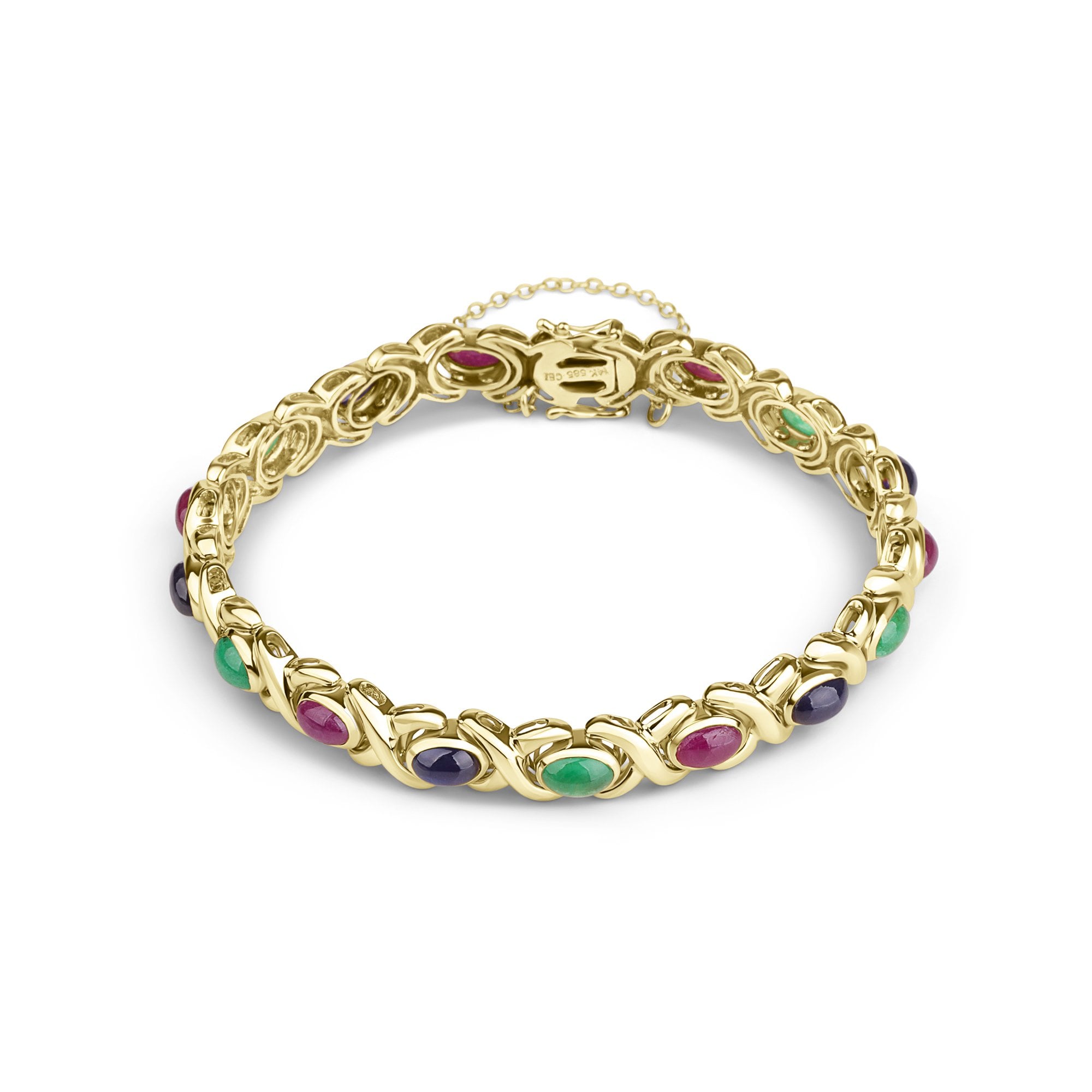 14ct Yellow Gold Alternating Ruby, Emerald and Sapphire Pre-Owned Bracelet