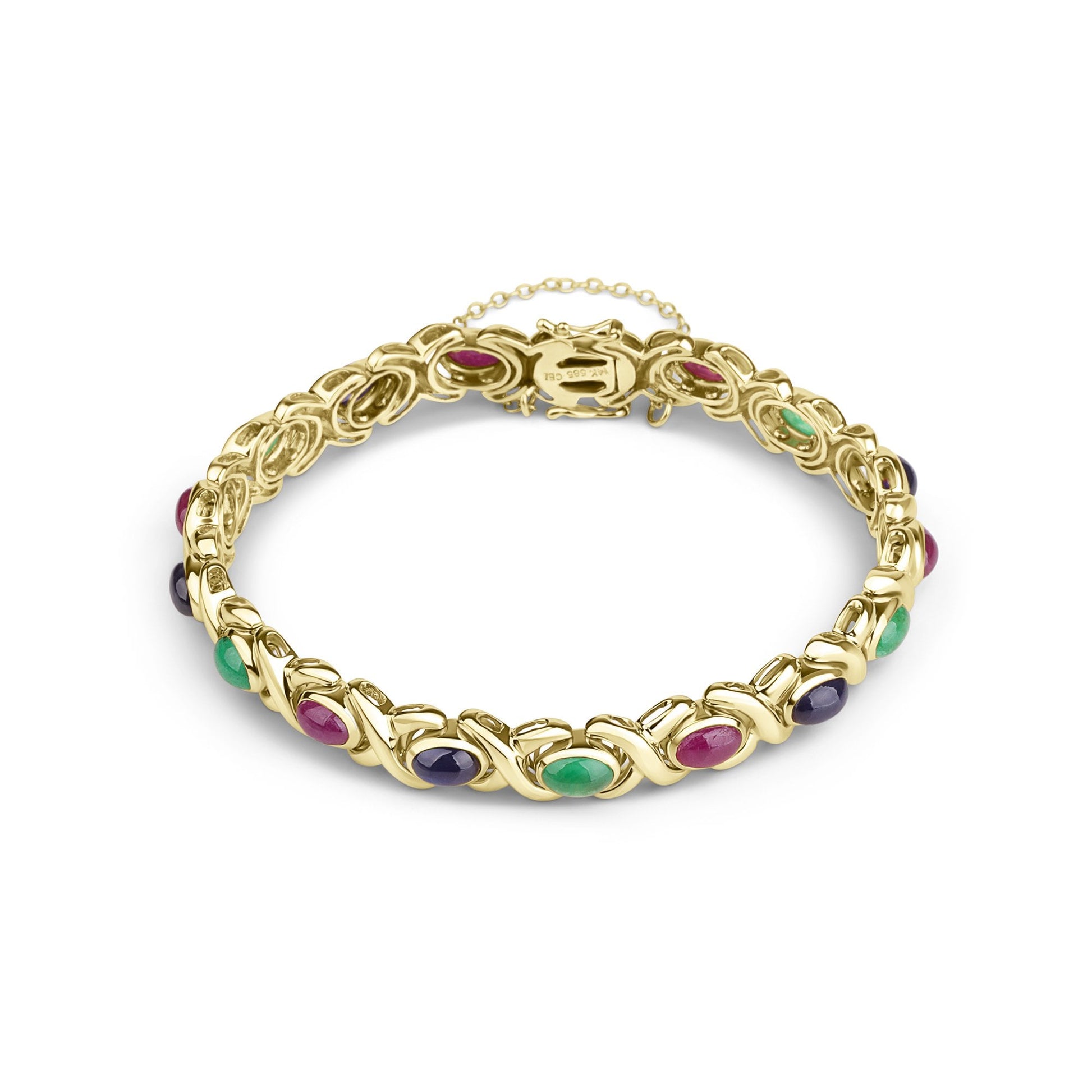 14ct Yellow Gold Alternating Ruby, Emerald and Sapphire Pre-Owned Bracelet