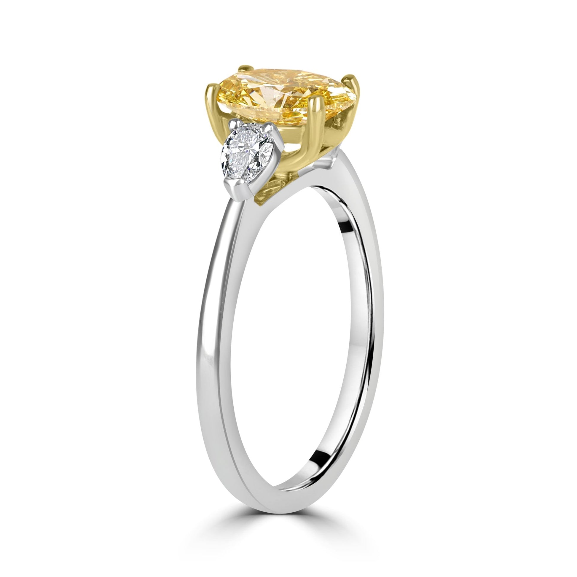 Platinum 1.22ct Yellow Oval Lab Grown Diamond and Pear Cut Diamond Trilogy Ring
