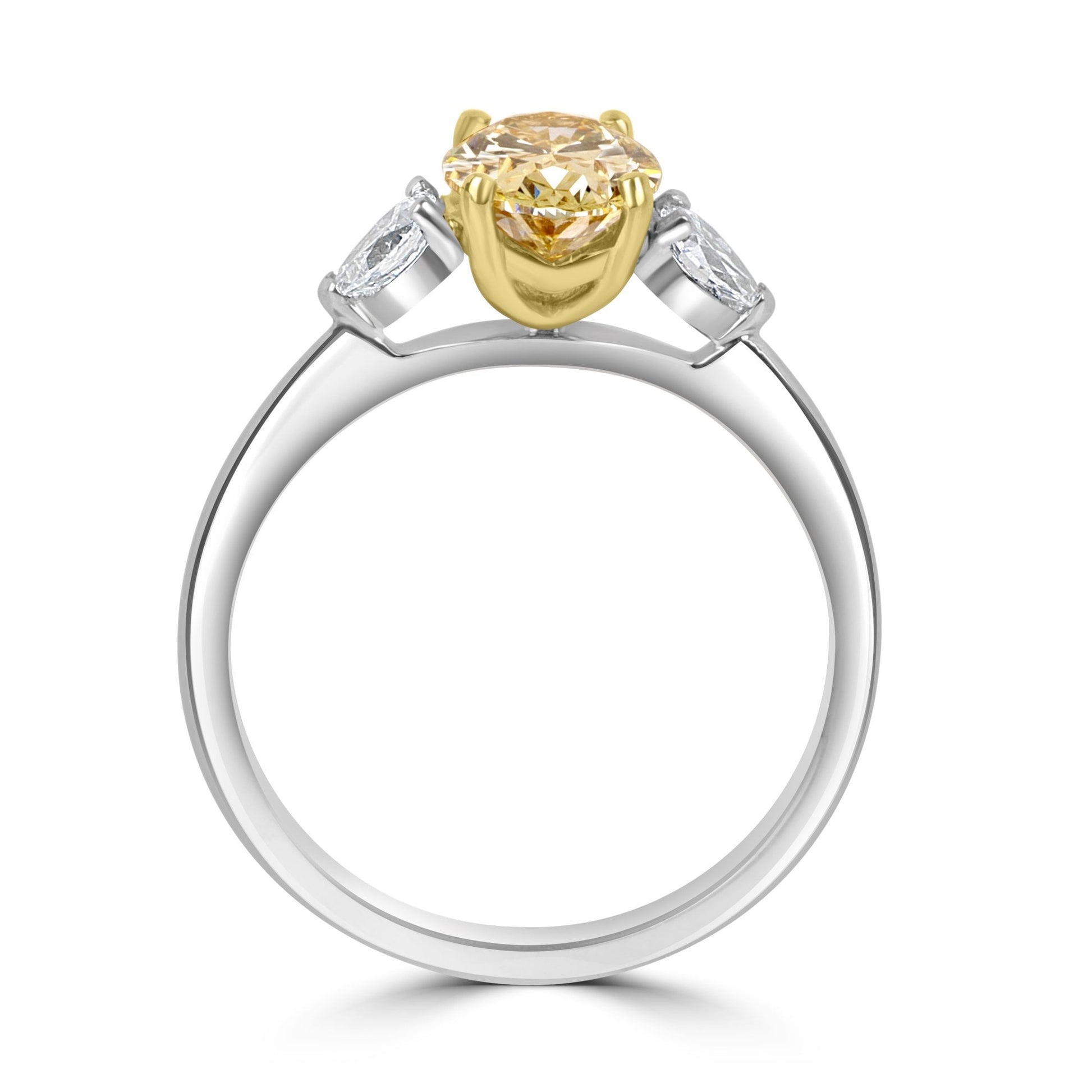 Platinum 1.22ct Yellow Oval Lab Grown Diamond and Pear Cut Diamond Trilogy Ring