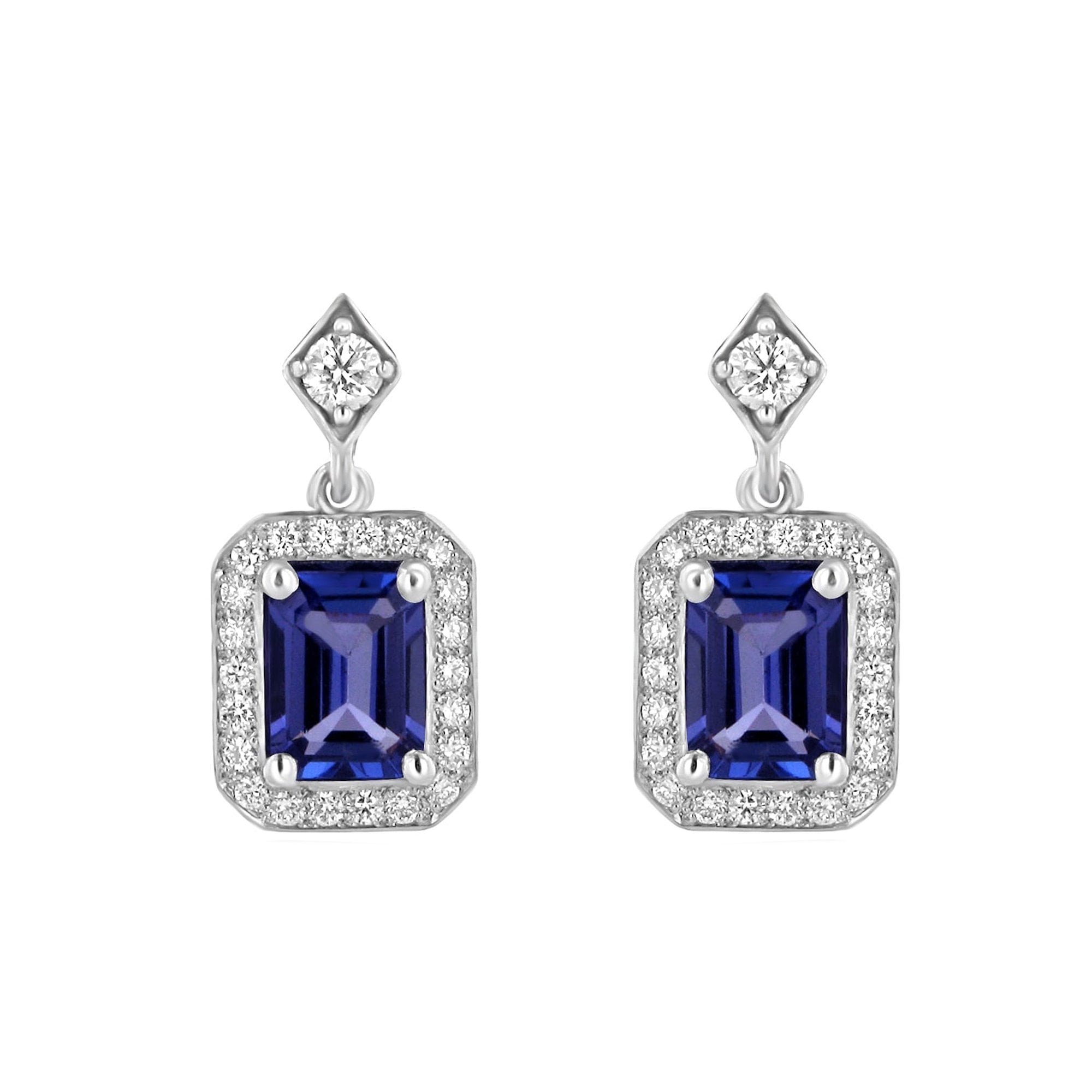 18ct White Gold 2.89ct Tanzanite and Diamond Drop Earrings