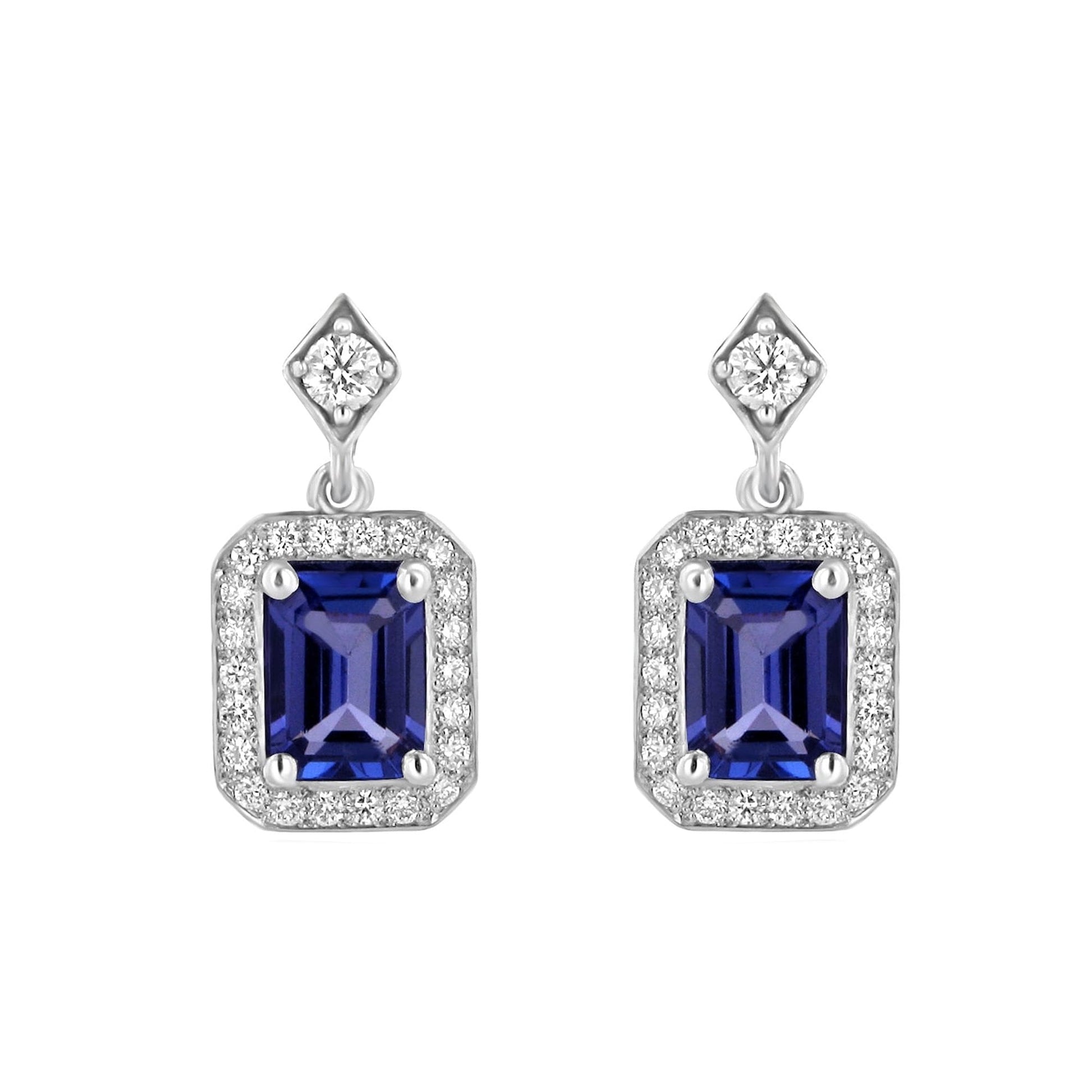 18ct White Gold 2.89ct Tanzanite and Diamond Drop Earrings