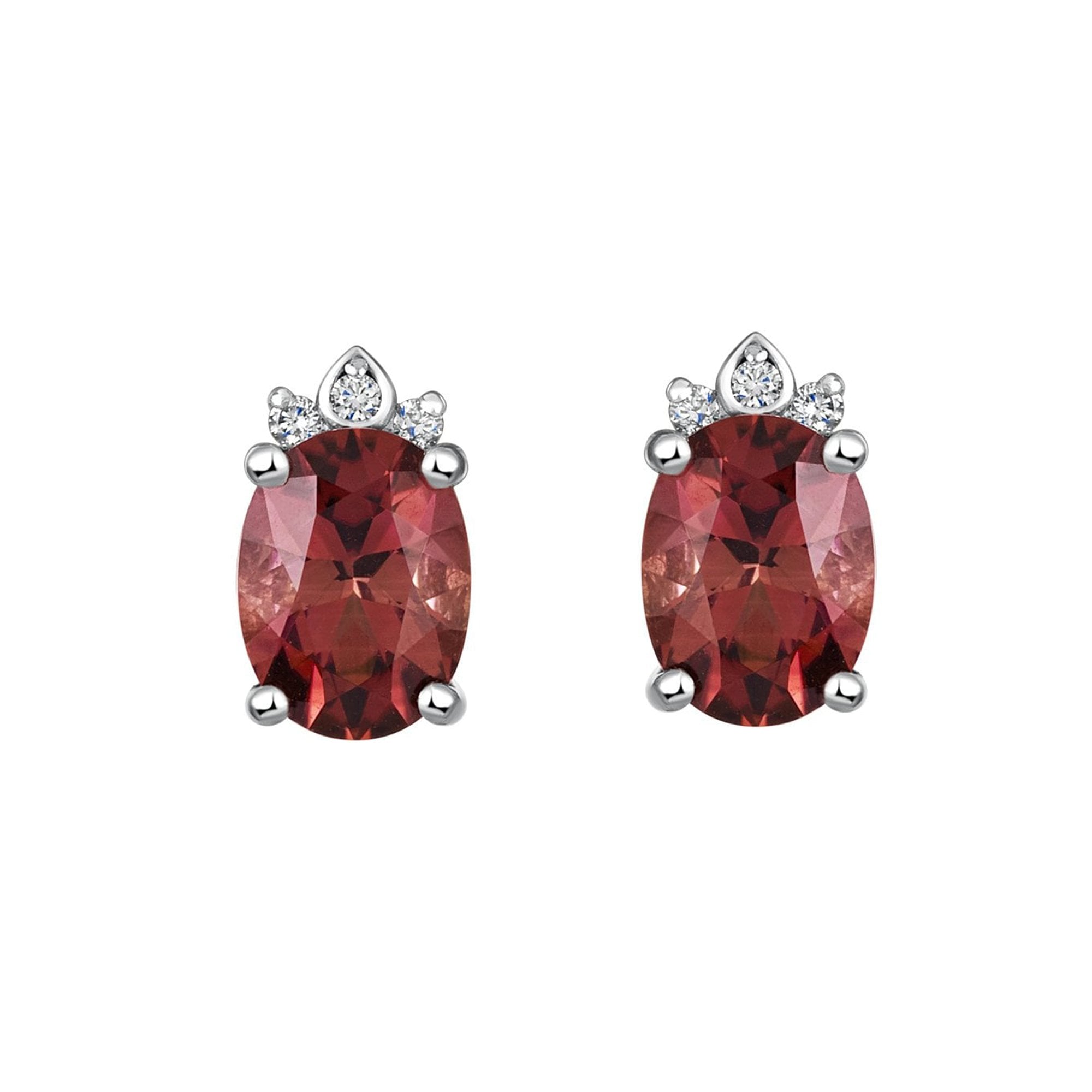 18ct White Gold 0.92ct Oval Pink Tourmaline and Round Diamond Trefoil Set Studs