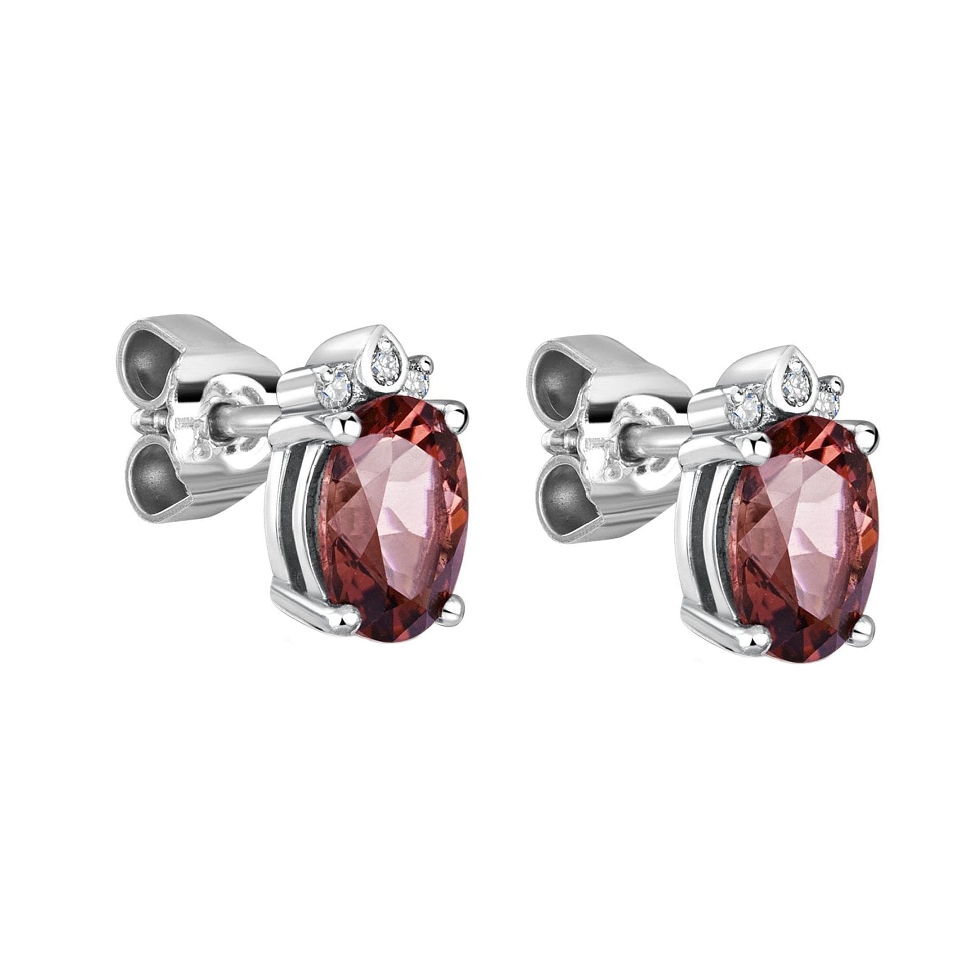 18ct White Gold 0.92ct Oval Pink Tourmaline and Round Diamond Trefoil Set Studs