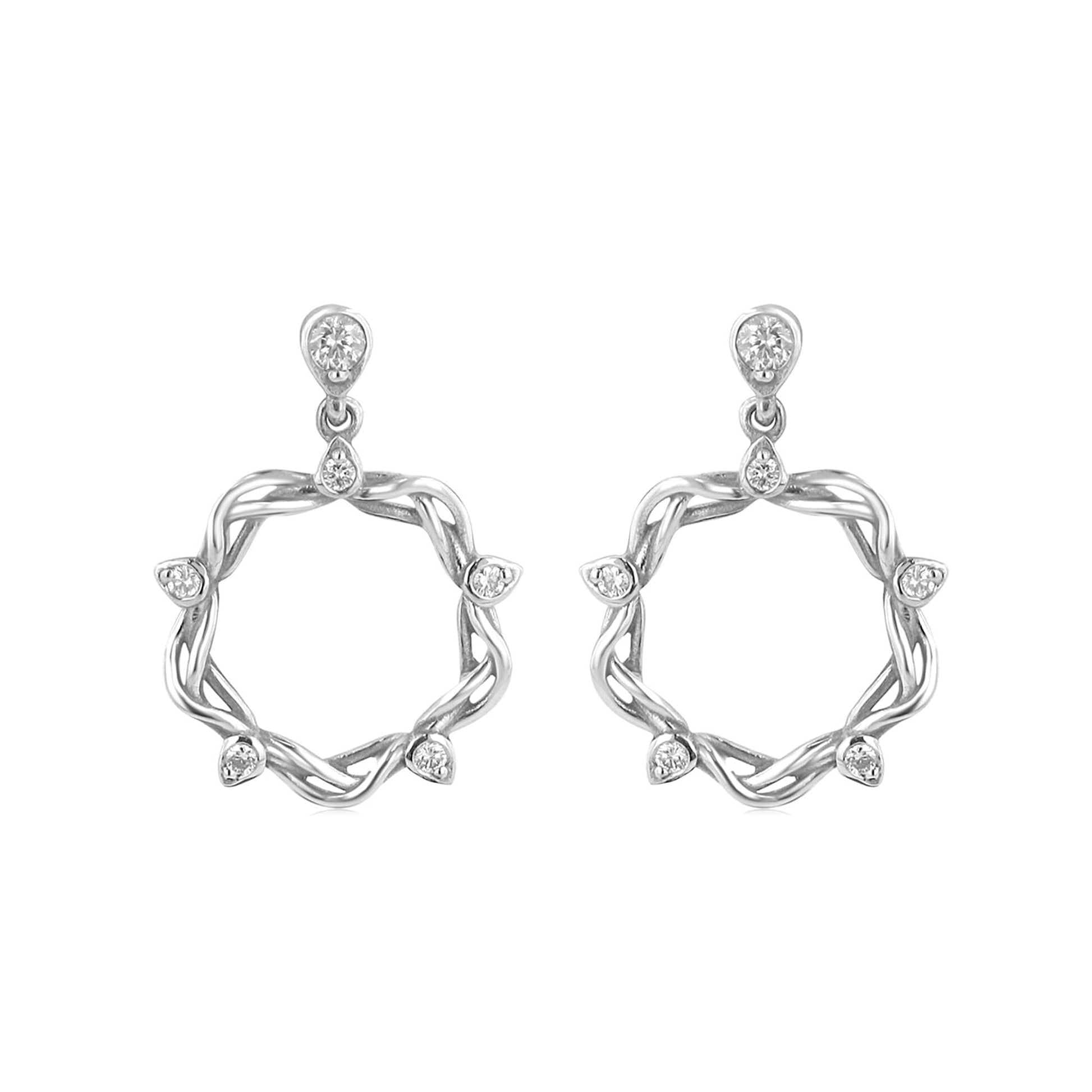 18ct White Gold Diamond Entwined Circle Drop Earrings