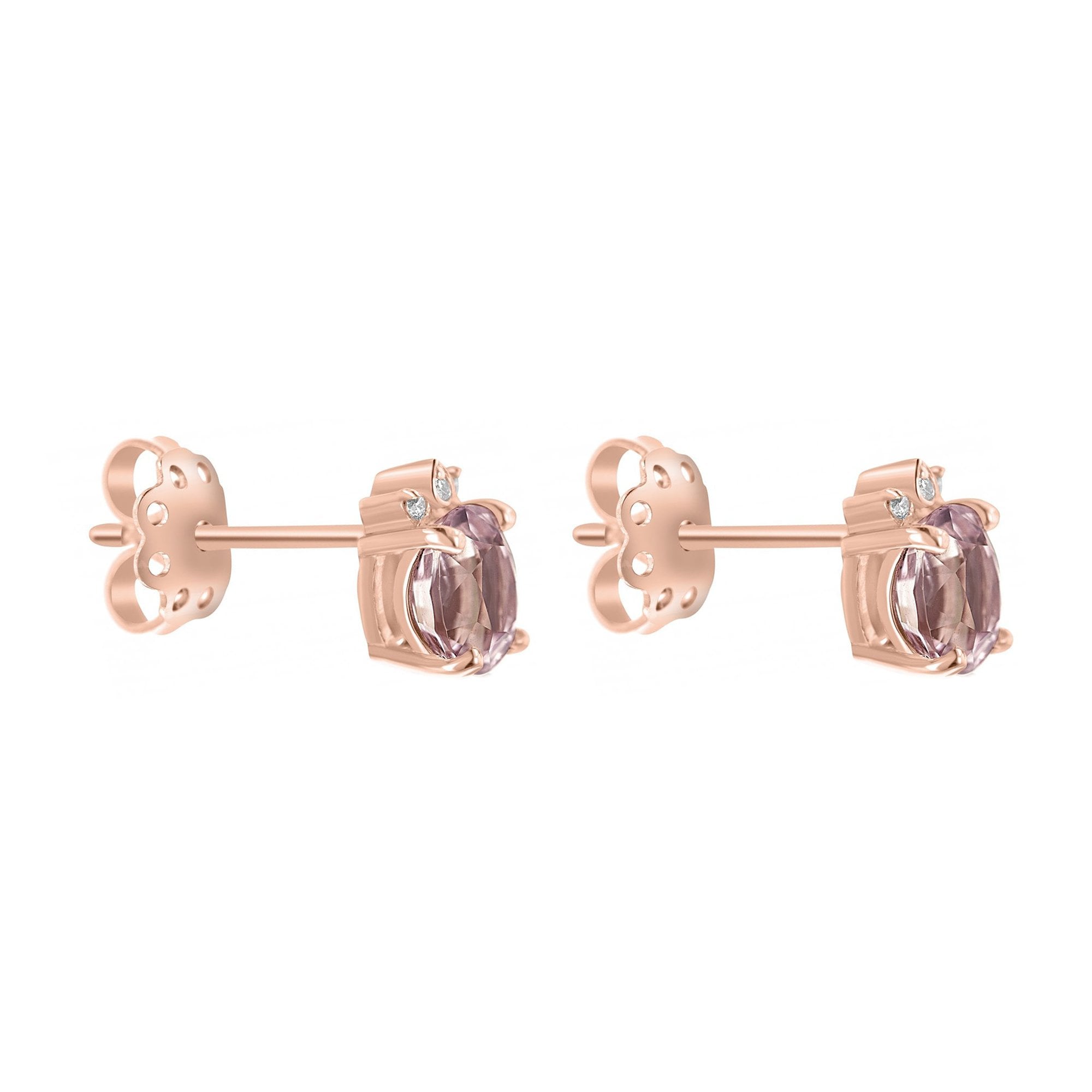 18ct Rose Gold Peach Sapphire And Trefoil Diamond Studs