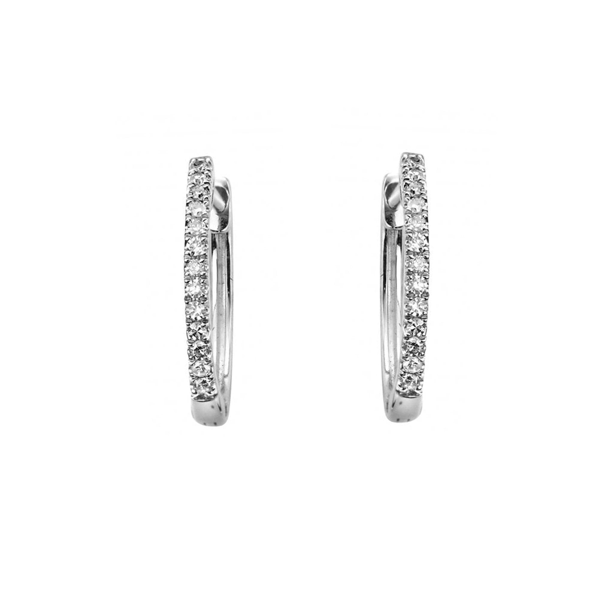 9ct White Gold Delicate Diamond Small Hinged Hoop Earrings