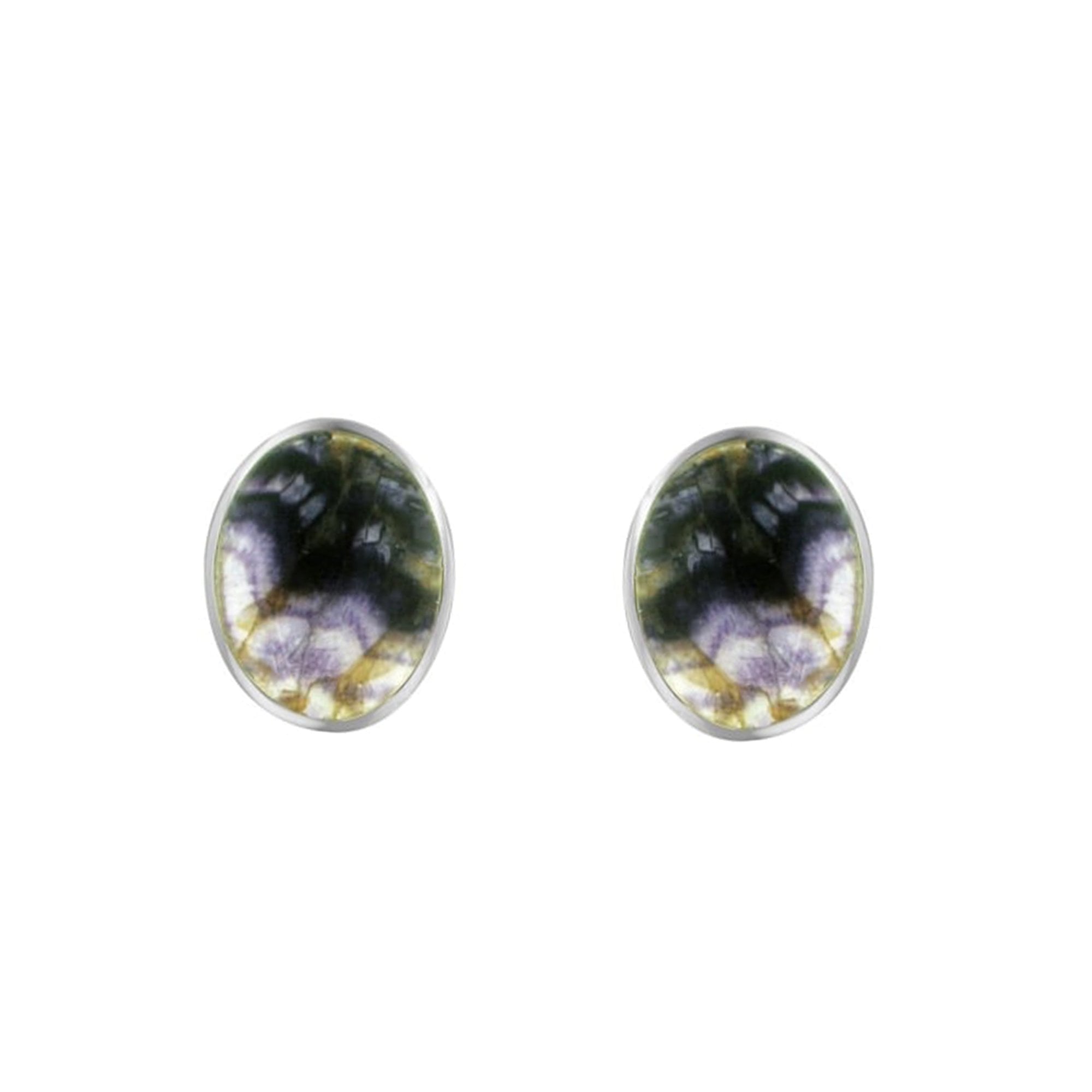 Silver Clip On Oval Blue John Earrings