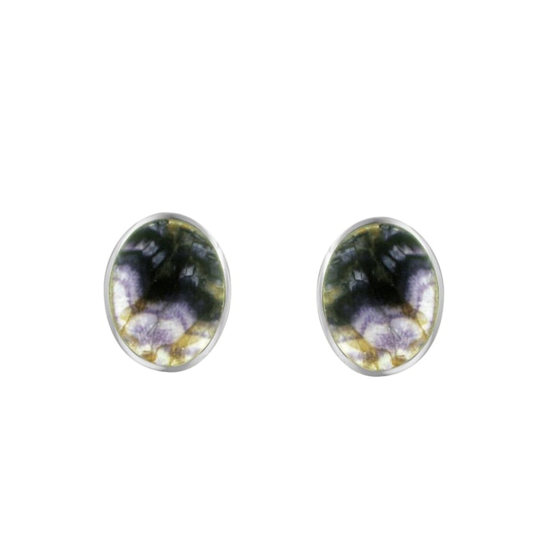 Silver Clip On Oval Blue John Earrings