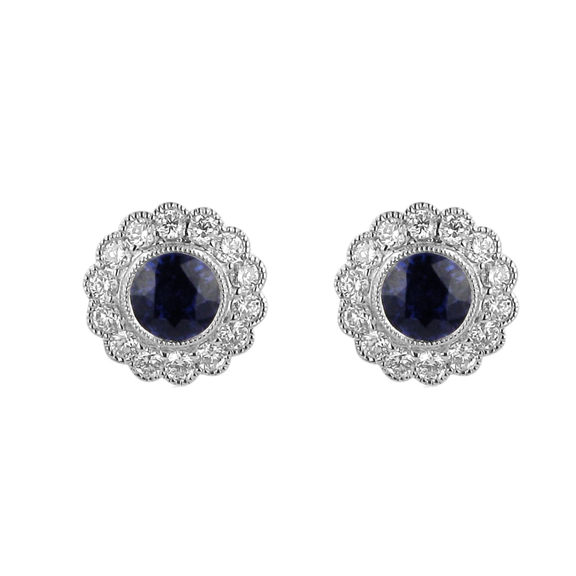 0.96ct Sapphire and Diamond Cluster Flower Earrings in White Gold