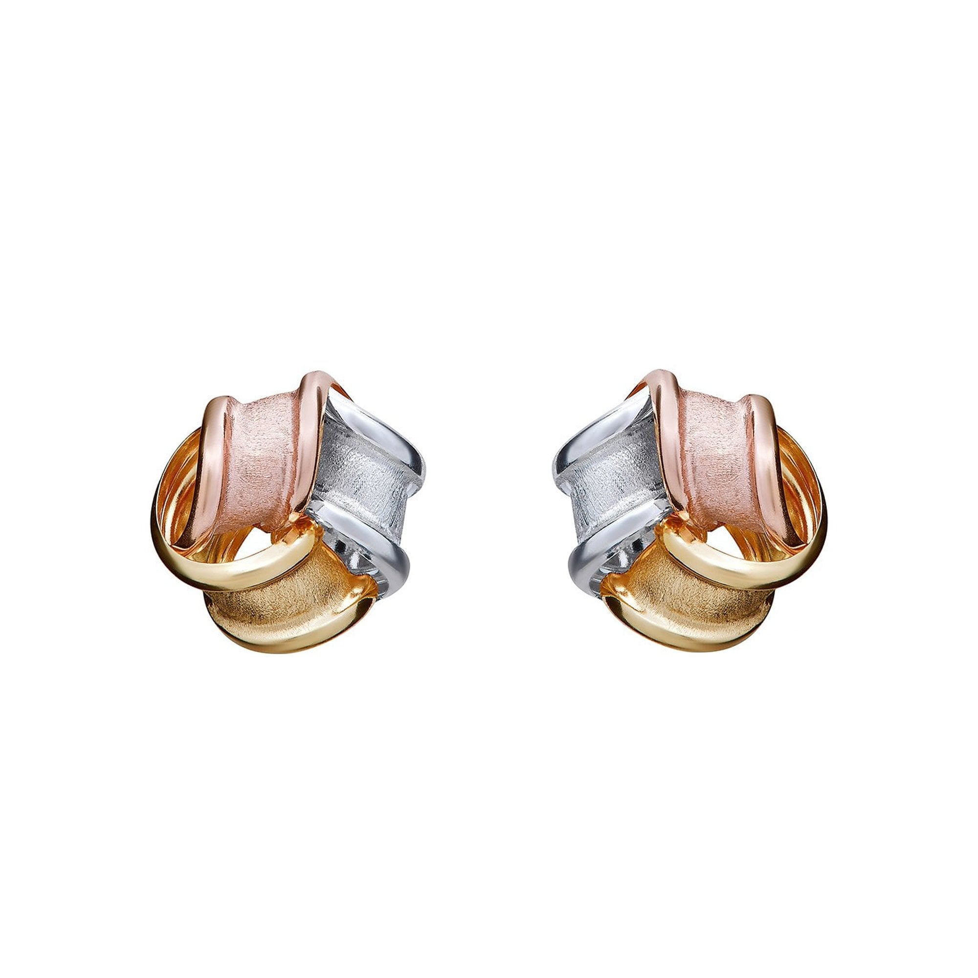 9ct Three Colour Gold Knot Stud Earrings