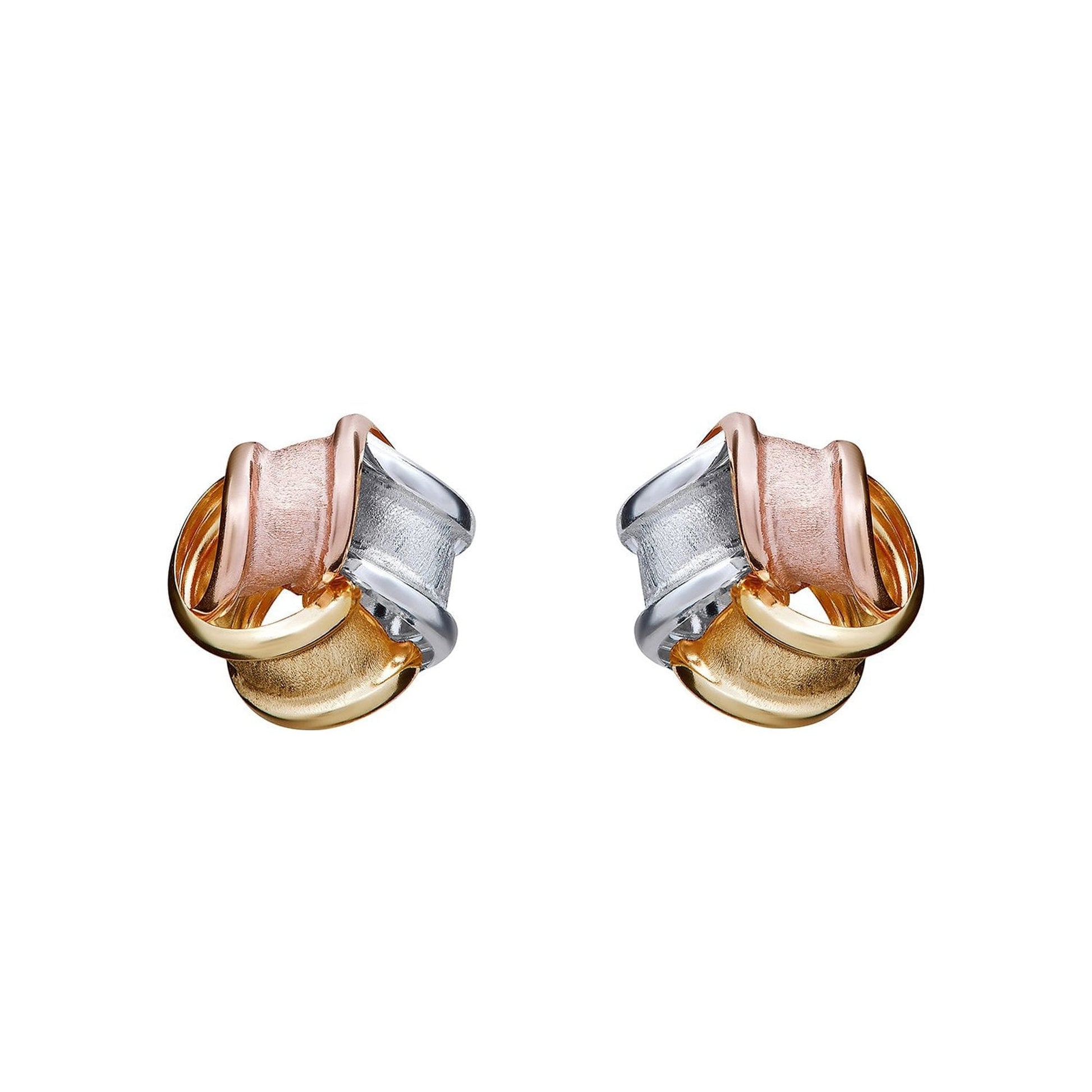 9ct Three Colour Gold Knot Stud Earrings