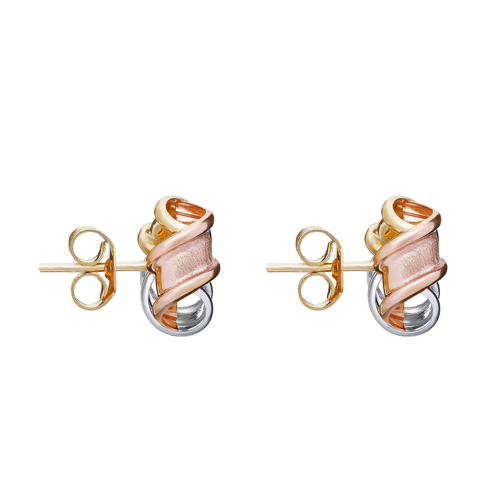 9ct Three Colour Gold Knot Stud Earrings