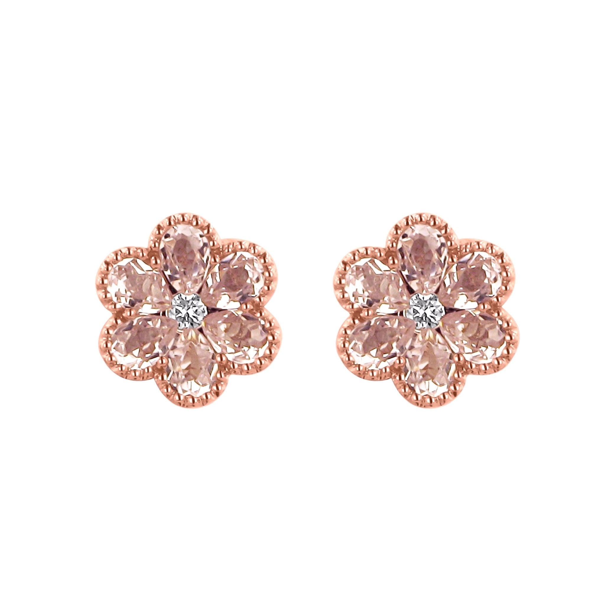 18ct Rose Gold Morganite Flower Earrings
