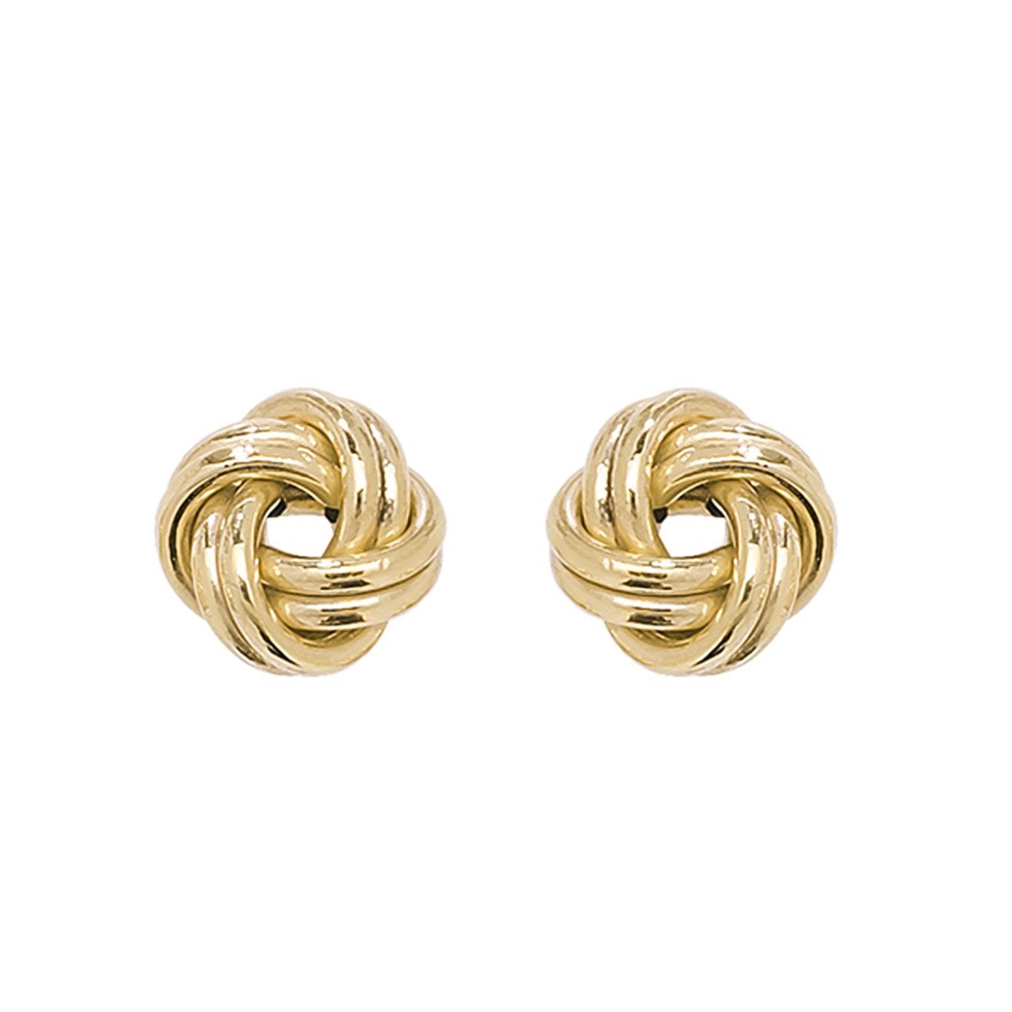 9ct Yellow Gold 4 Double Band Knot Stud Earrings