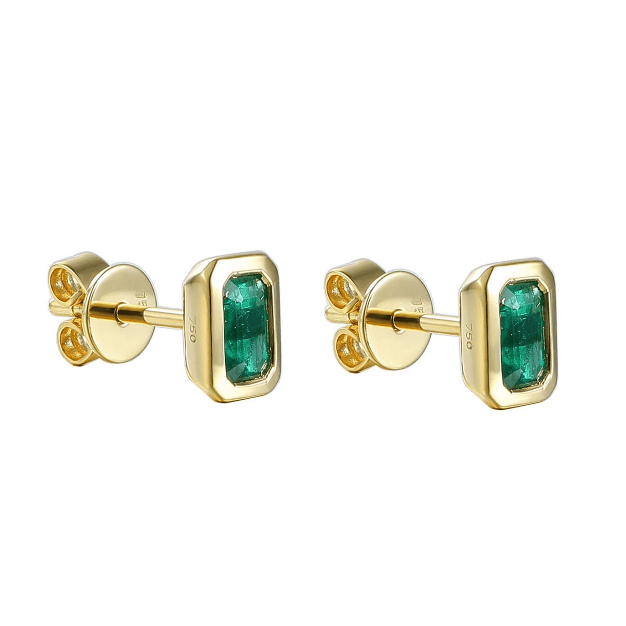 18ct Yellow Gold 0.56ct Emerald-Cut Emerald Rubover Earrings