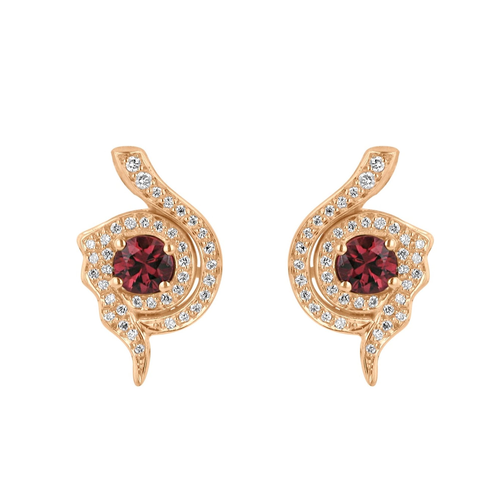 18ct Rose Gold Red Sapphire and Diamond Earrings