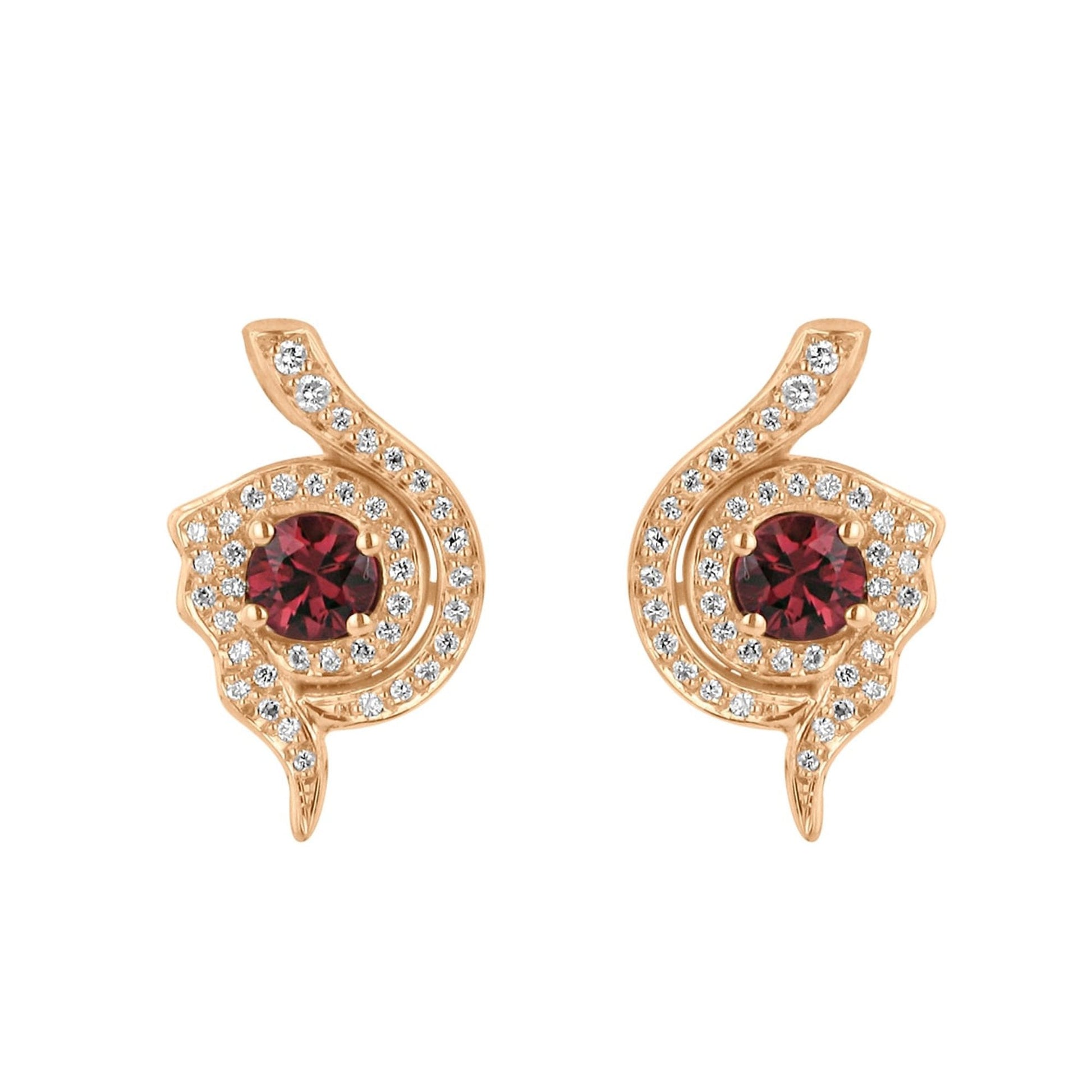 18ct Rose Gold Red Sapphire and Diamond Earrings