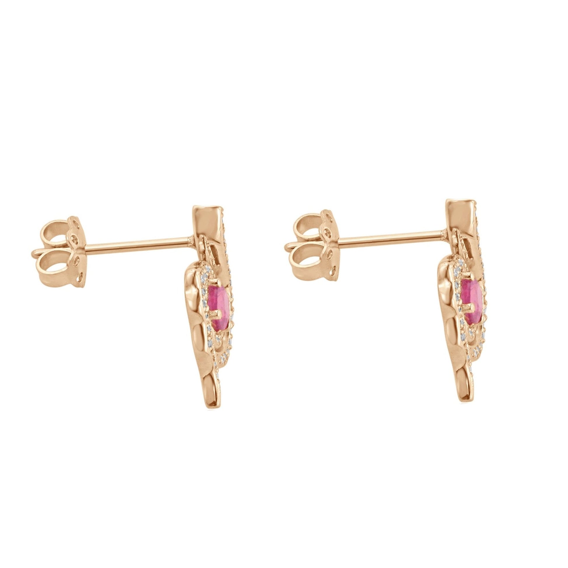 18ct Rose Gold Red Sapphire and Diamond Earrings