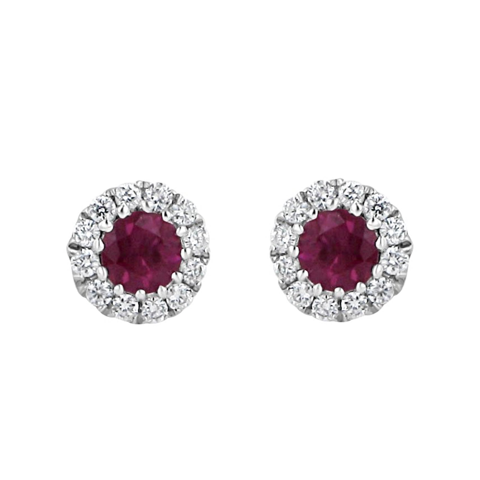18ct White Gold Ruby and Diamond Halo Stud Earrings