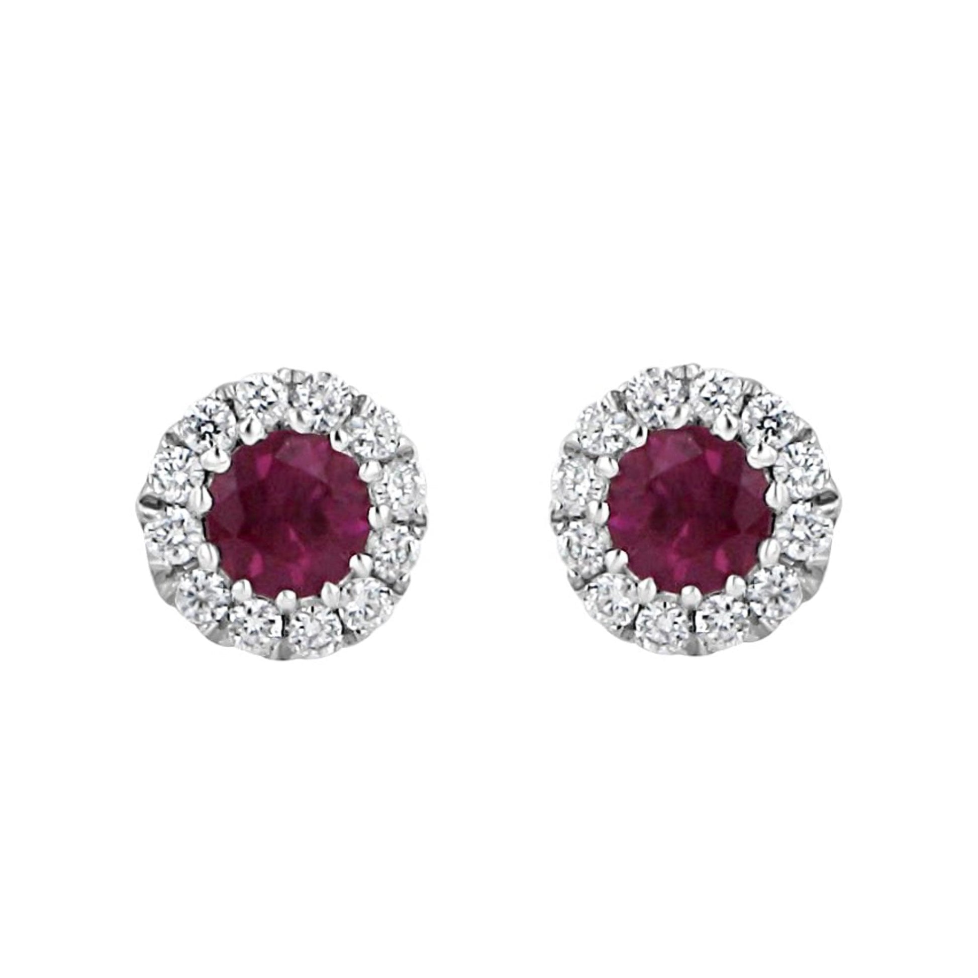18ct White Gold Ruby and Diamond Halo Stud Earrings