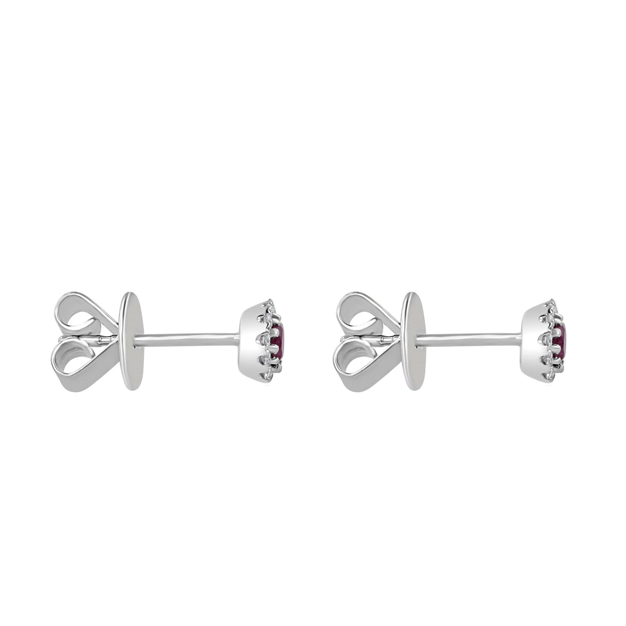 18ct White Gold Ruby and Diamond Halo Stud Earrings