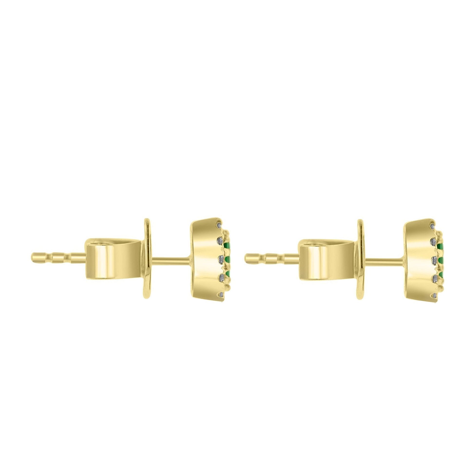 18ct Yellow Gold Oval Emerald and Diamond Stud Earrings