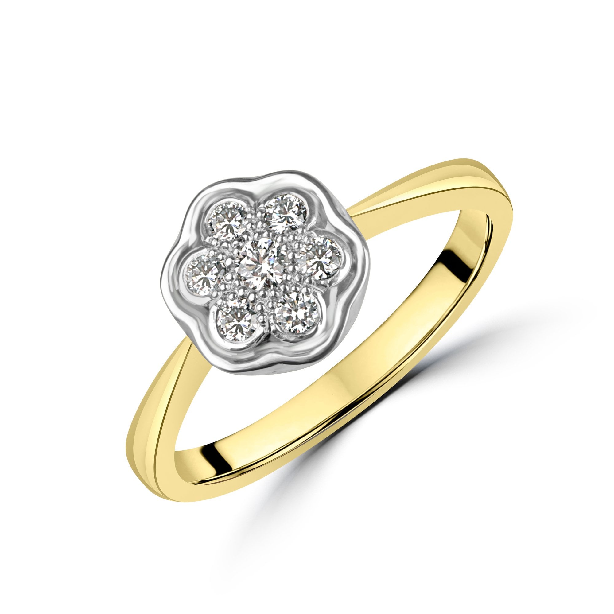 18ct Yellow Gold Round Diamond Flower Cluster Ring