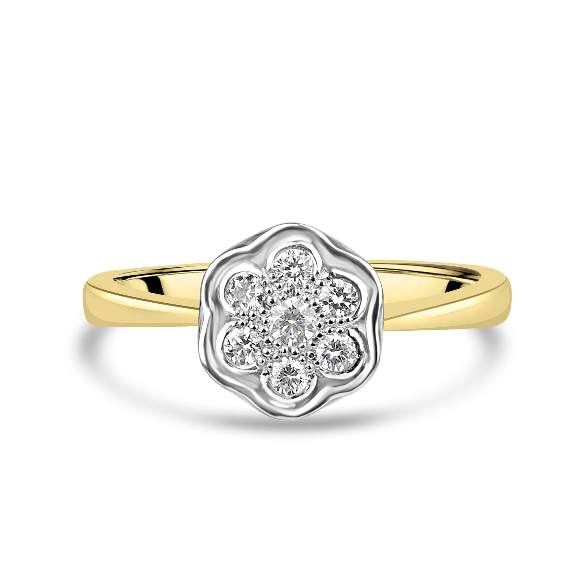 18ct Yellow Gold Round Diamond Flower Cluster Ring