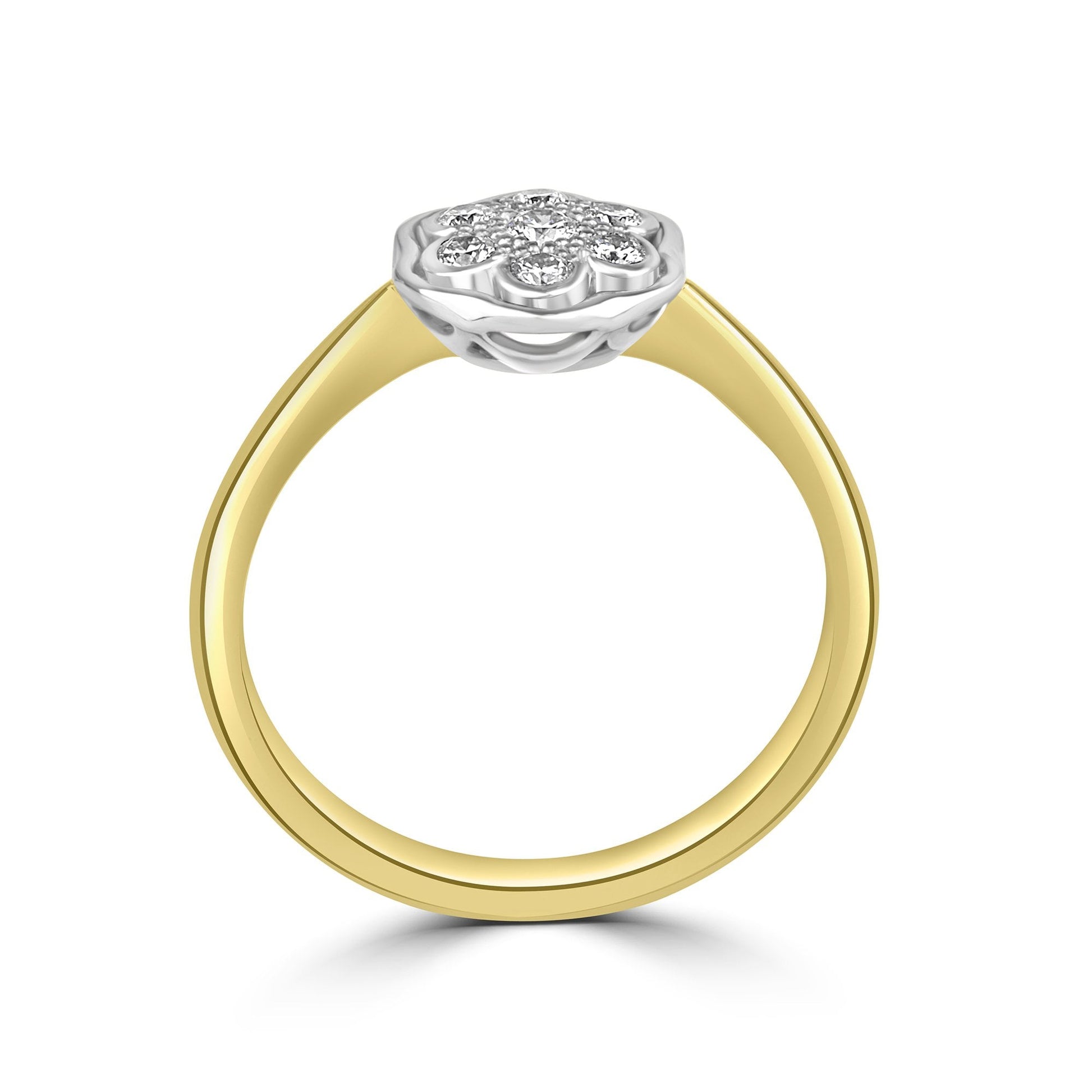 18ct Yellow Gold Round Diamond Flower Cluster Ring