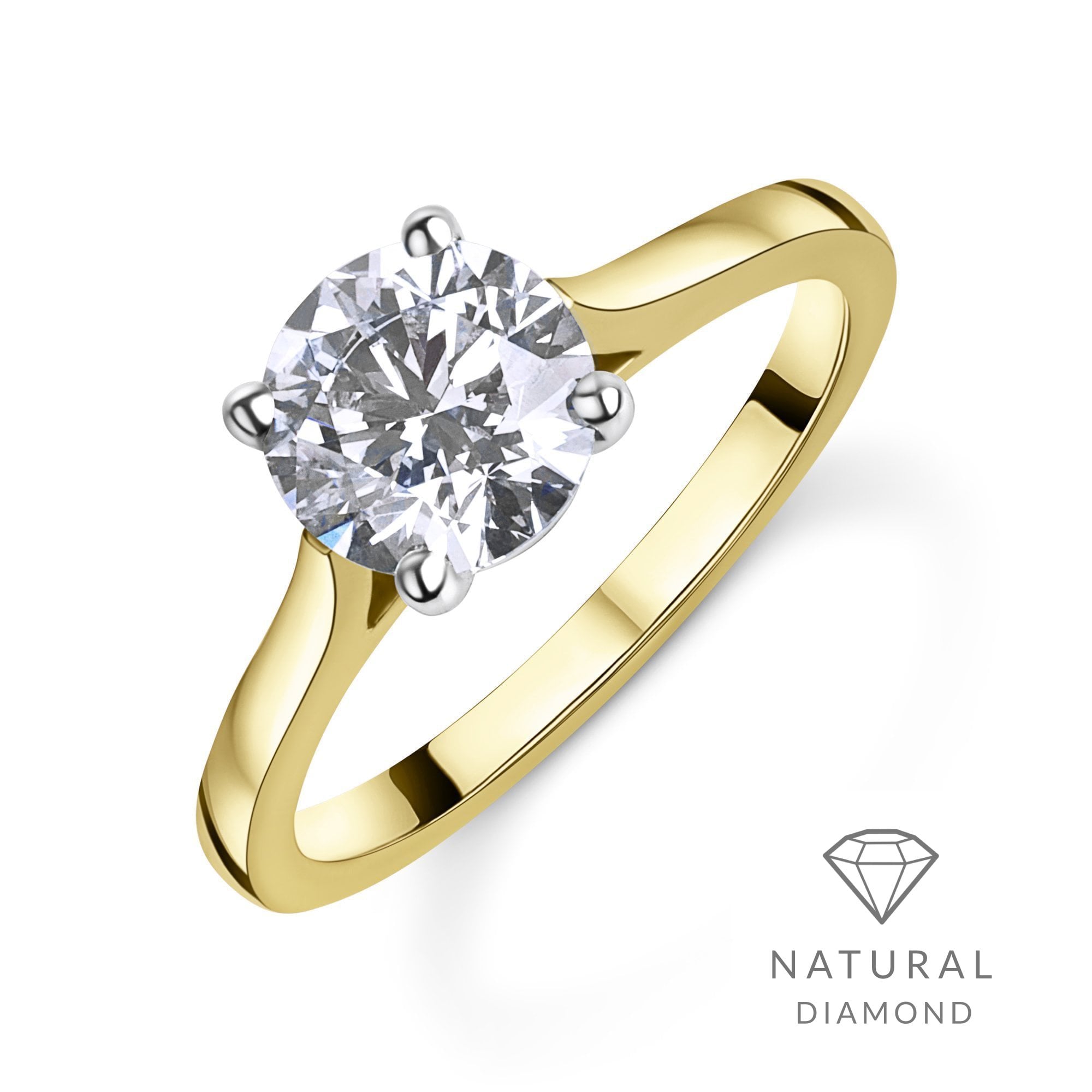18ct Yellow Gold Round Brilliant Cut Natural Diamond Solitaire Engagement Ring