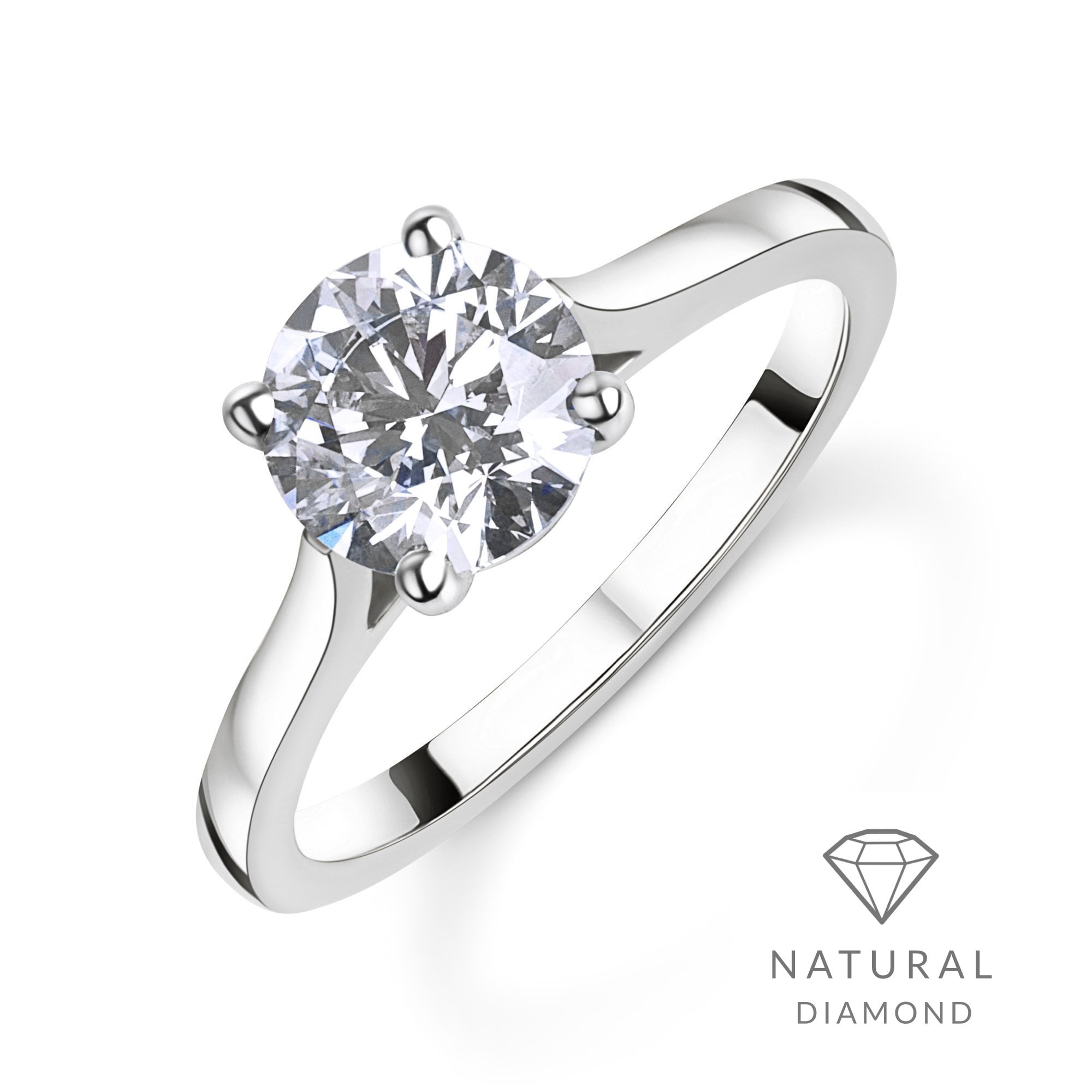 Platinum Round Brilliant Cut Natural Diamond Solitaire Engagement Ring