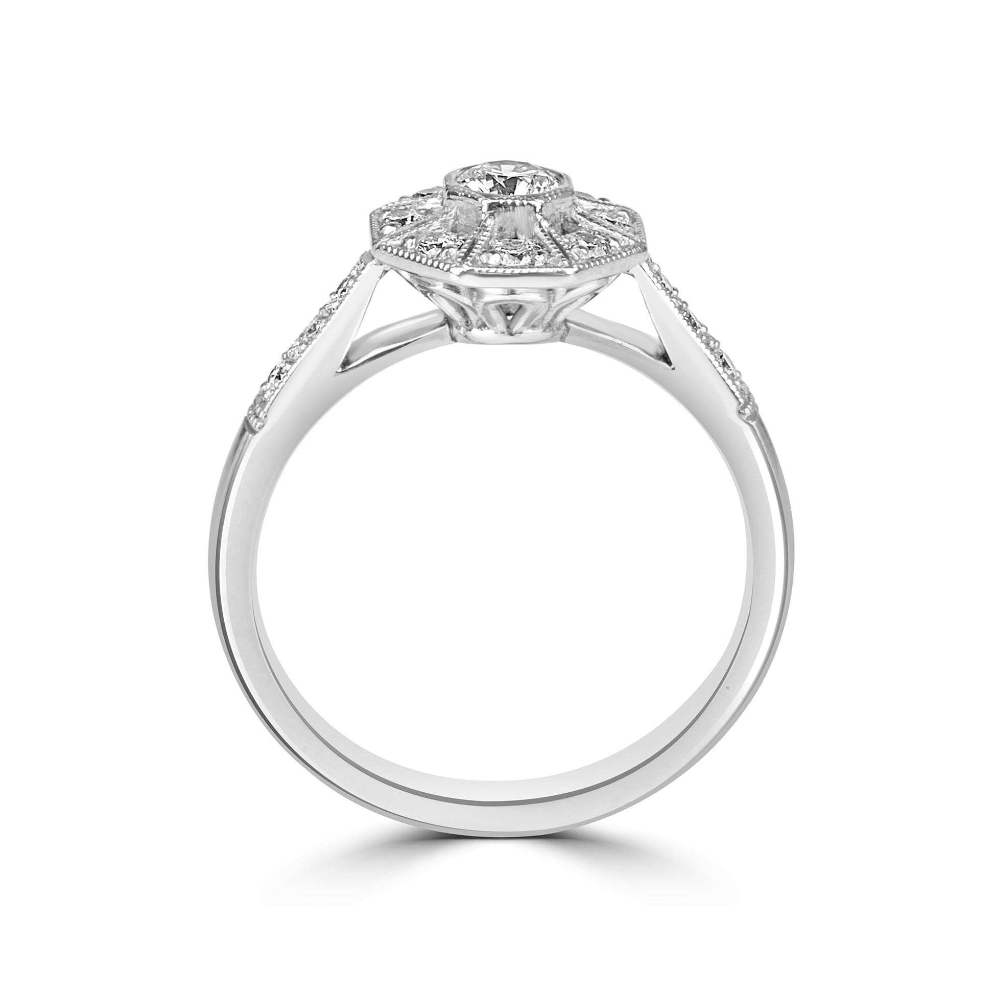 18ct White Gold Deco Inspired Diamond Halo Cluster Ring