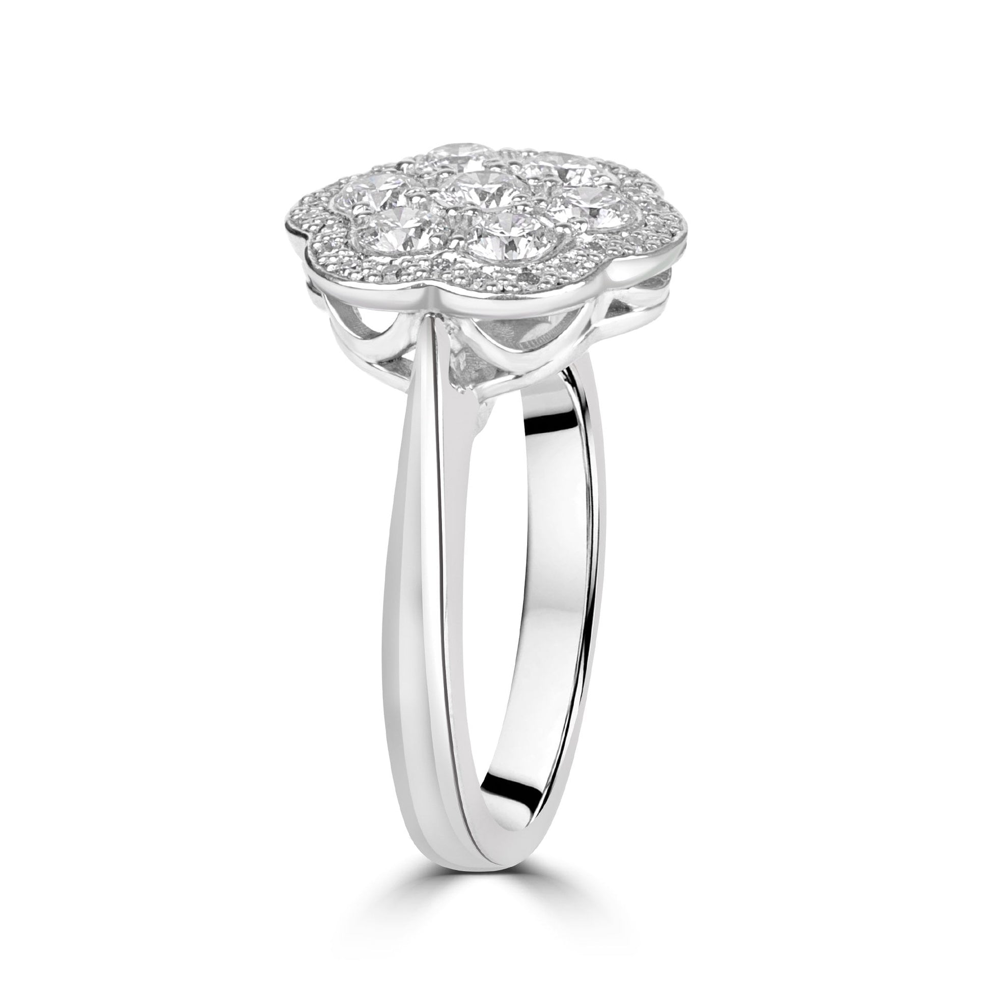 Unique White Gold Round Diamond Halo Cluster Ring