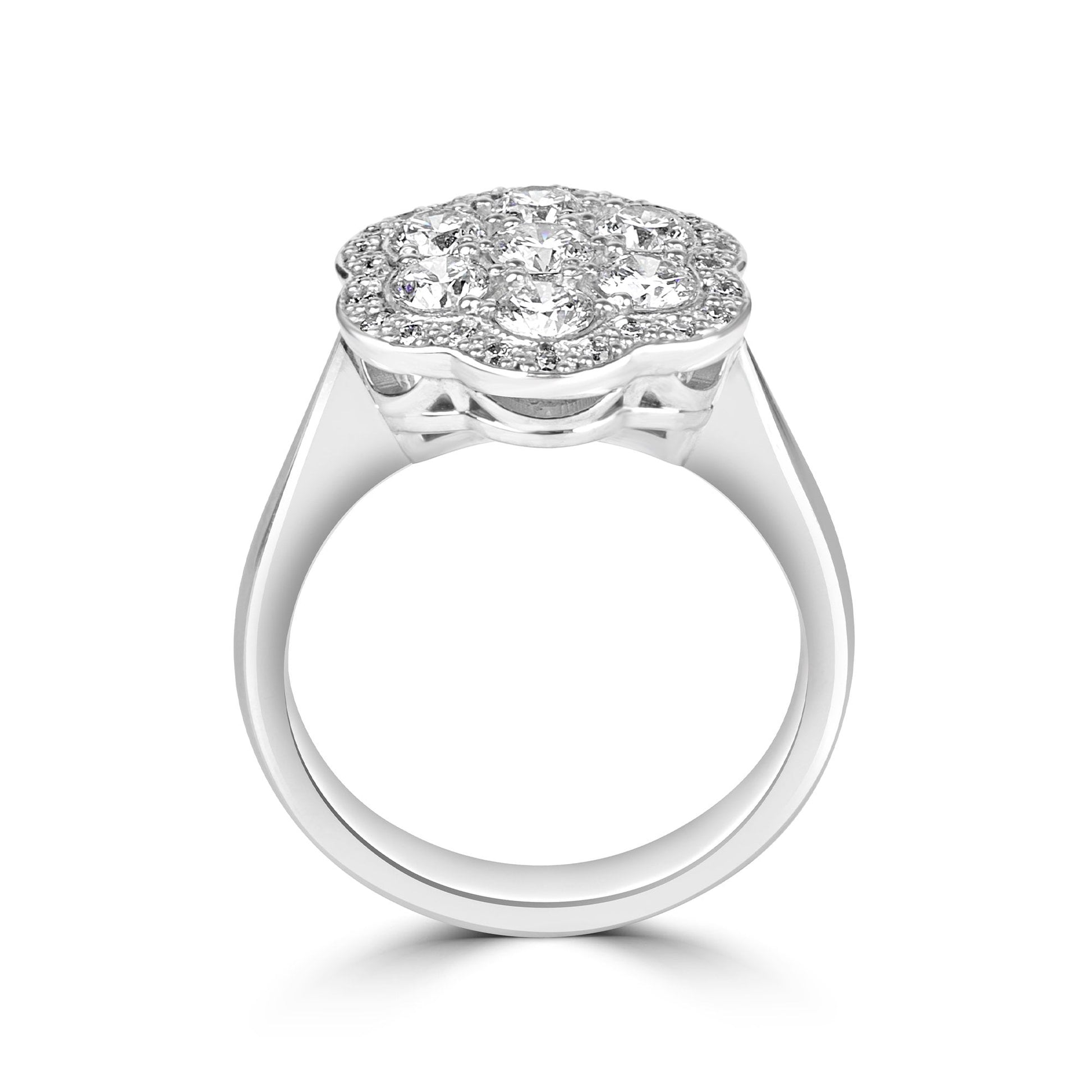 Unique White Gold Round Diamond Halo Cluster Ring