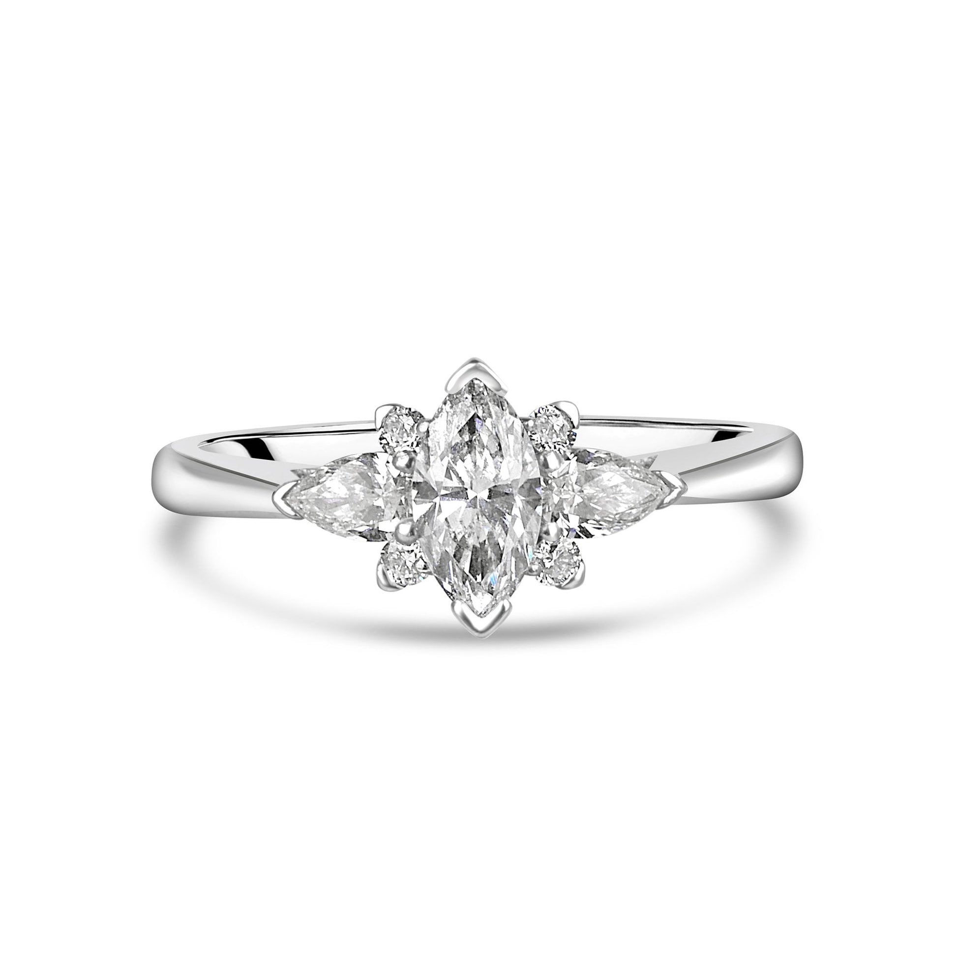 Platinum Unique Marquise, Pear and Round Diamond Ring