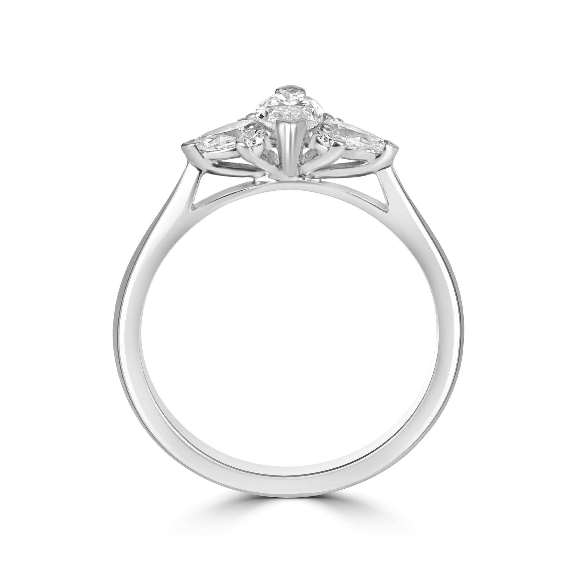 Platinum Unique Marquise, Pear and Round Diamond Ring