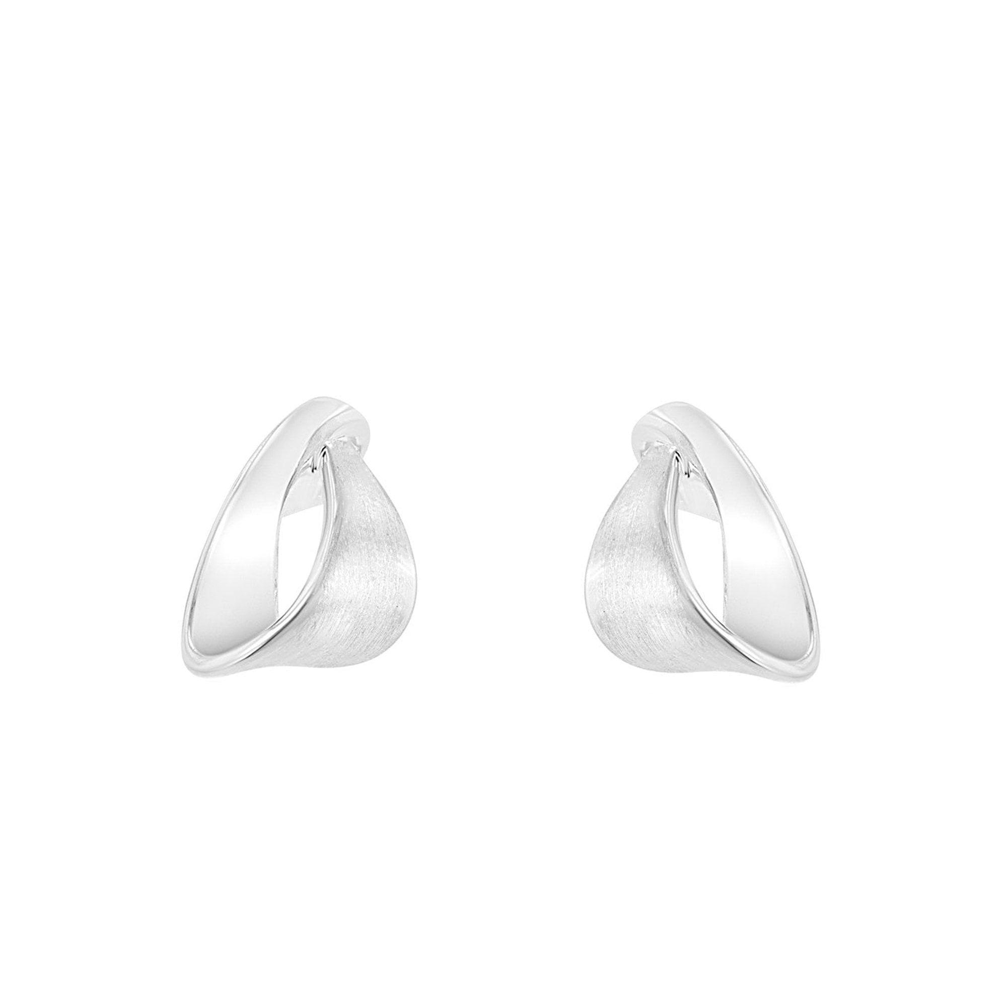 Sterling Silver Satin and Polished Fancy Ribbon Stud Earrings