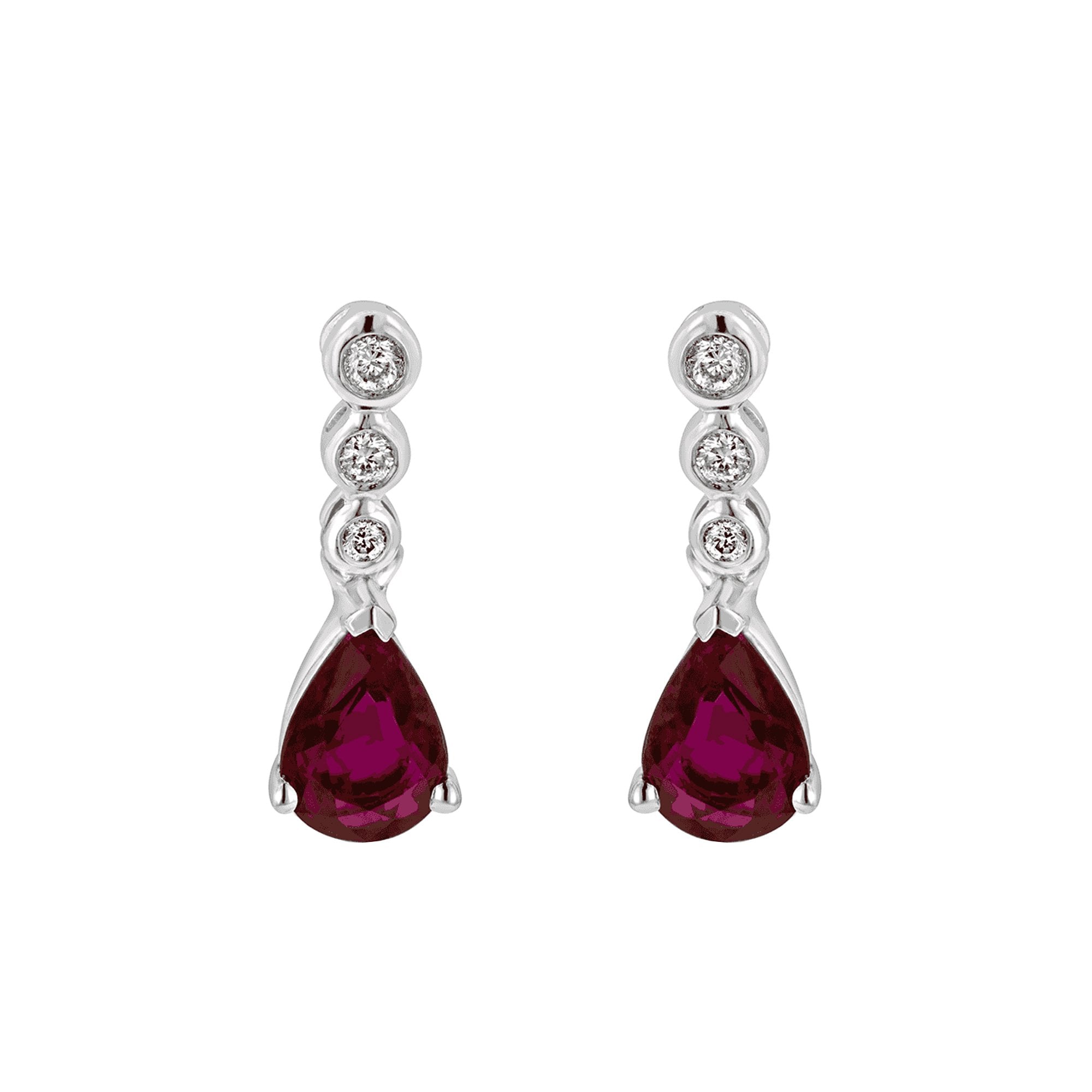 Platinum and Pear-Cut Ruby and RBC Diamond Drop Earrings
