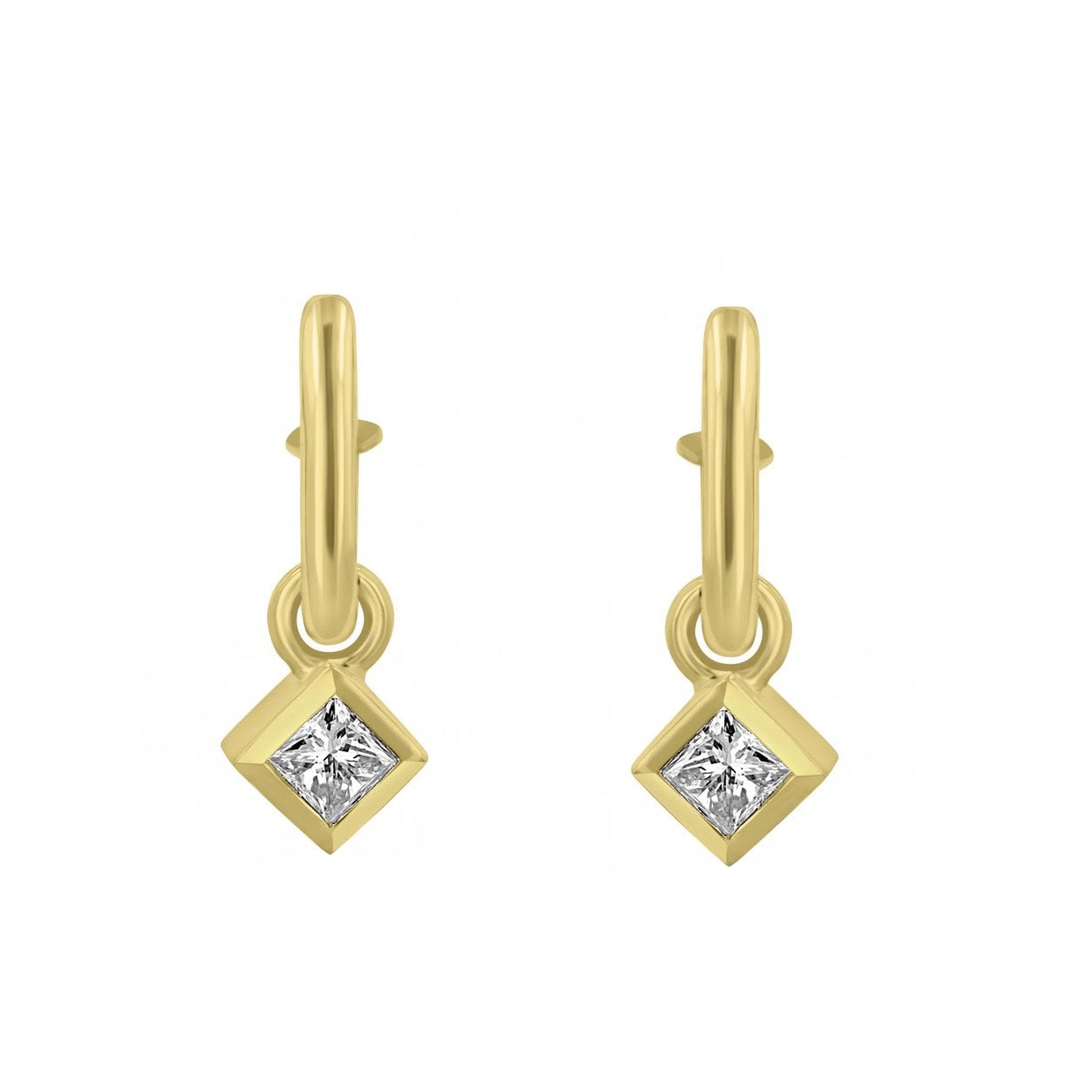18ct Yellow Gold 0.48ct Princess Cut Diamond Charm and Hoop Earrings