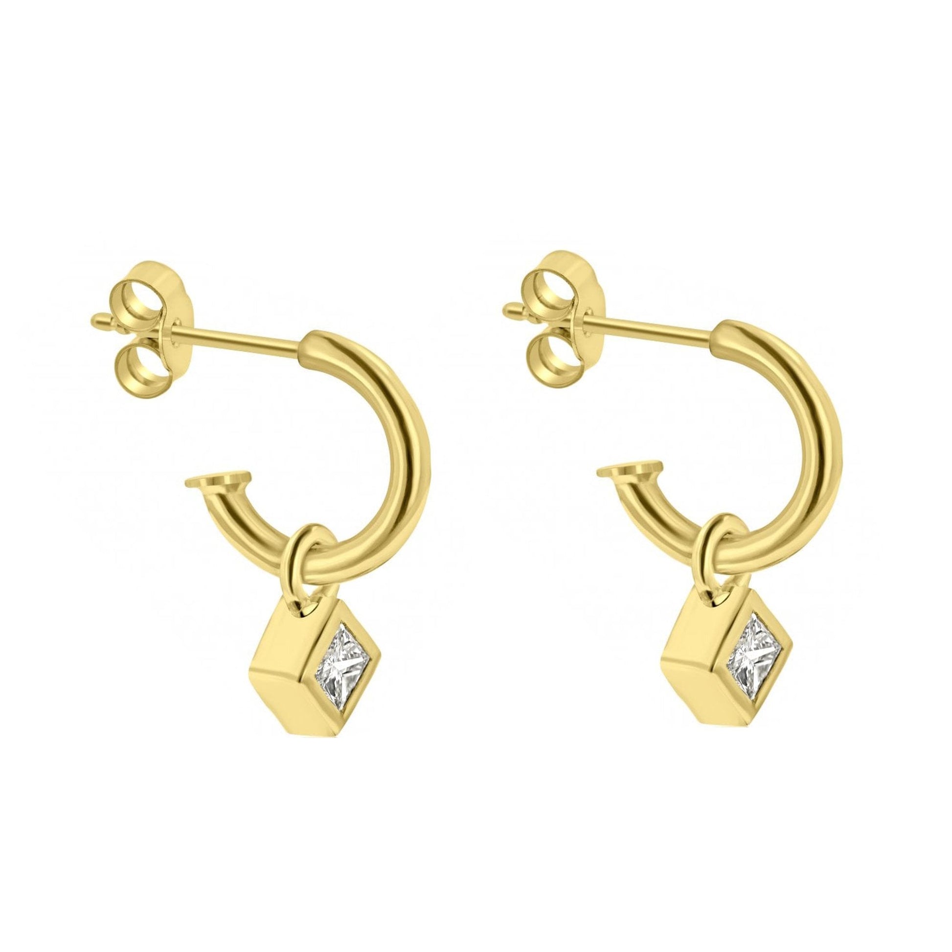 18ct Yellow Gold 0.48ct Princess Cut Diamond Charm and Hoop Earrings