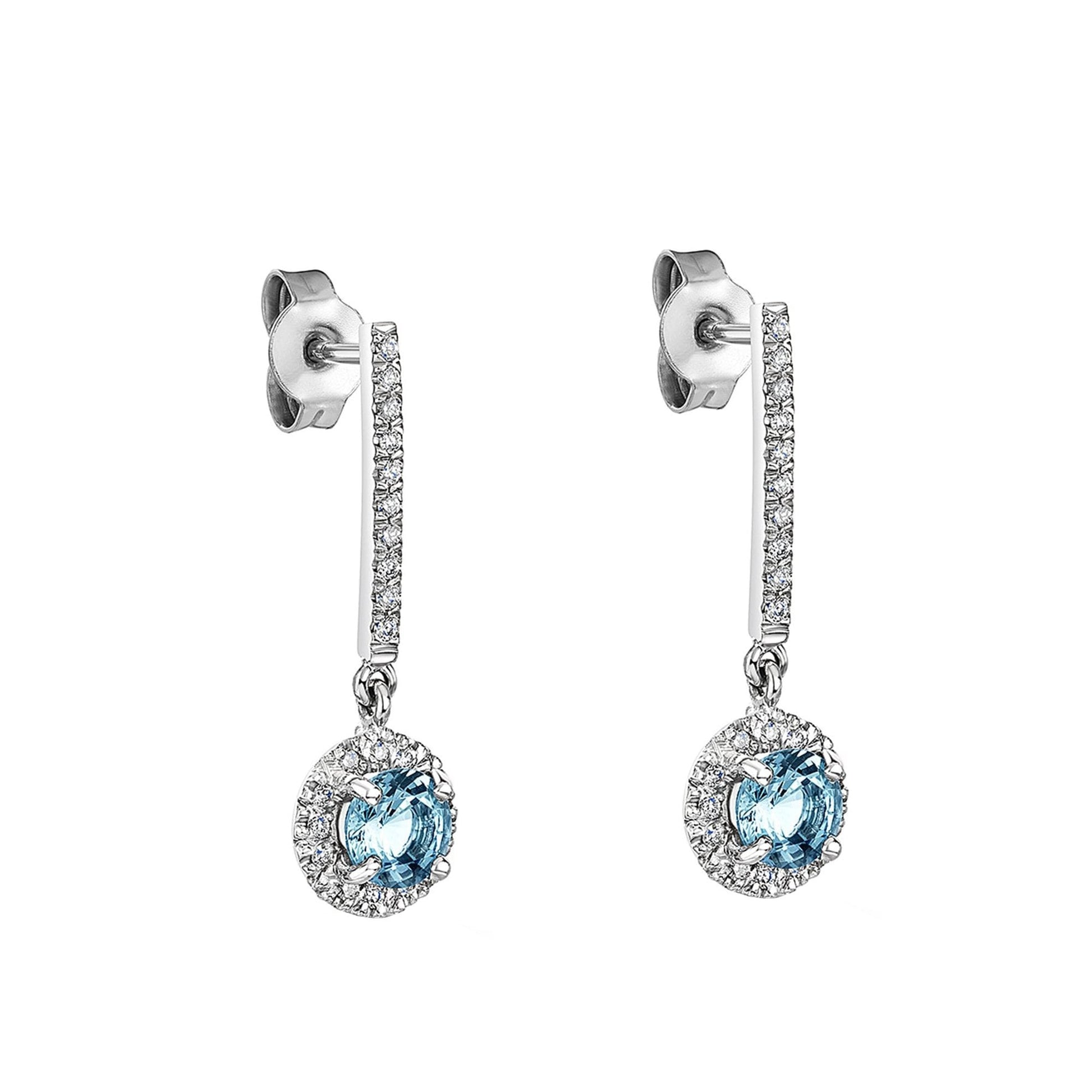 18ct White Gold Aquamarine and Diamond Halo Drop Earrings