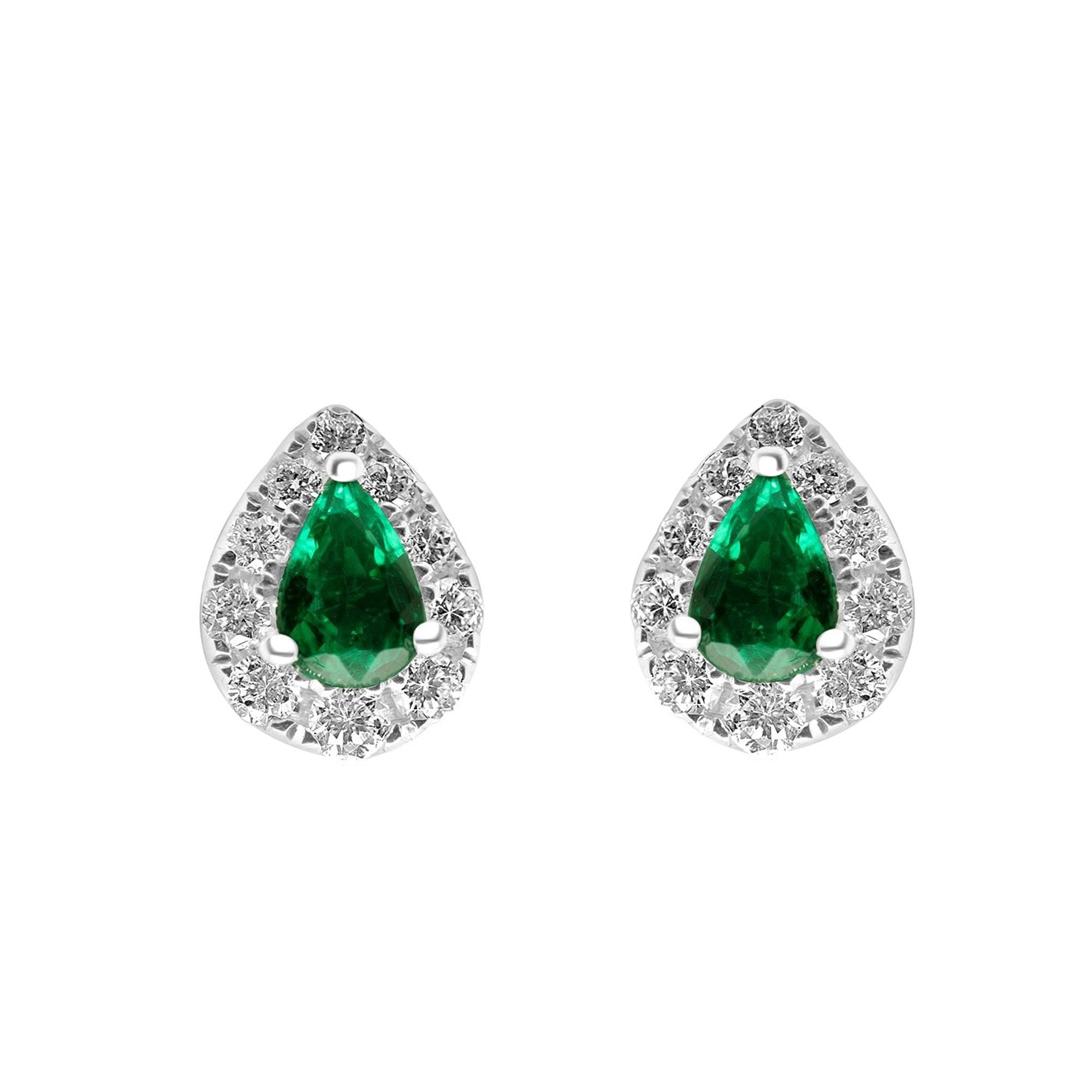 18ct White Gold Pear Emerald and Diamond Stud Earrings