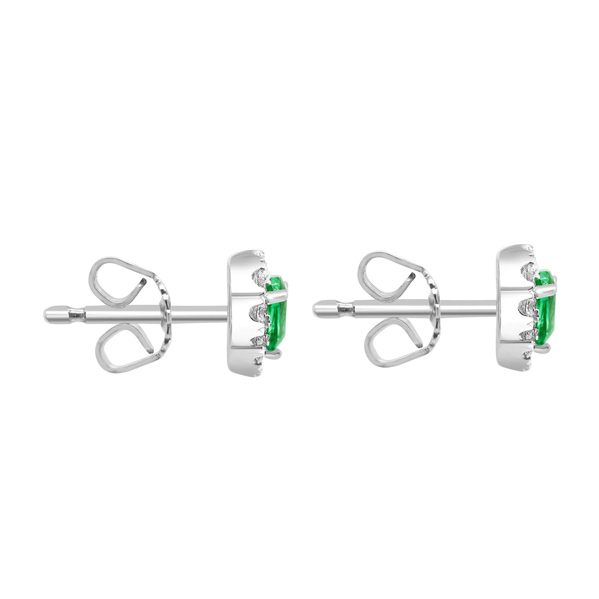 18ct White Gold Pear Emerald and Diamond Stud Earrings