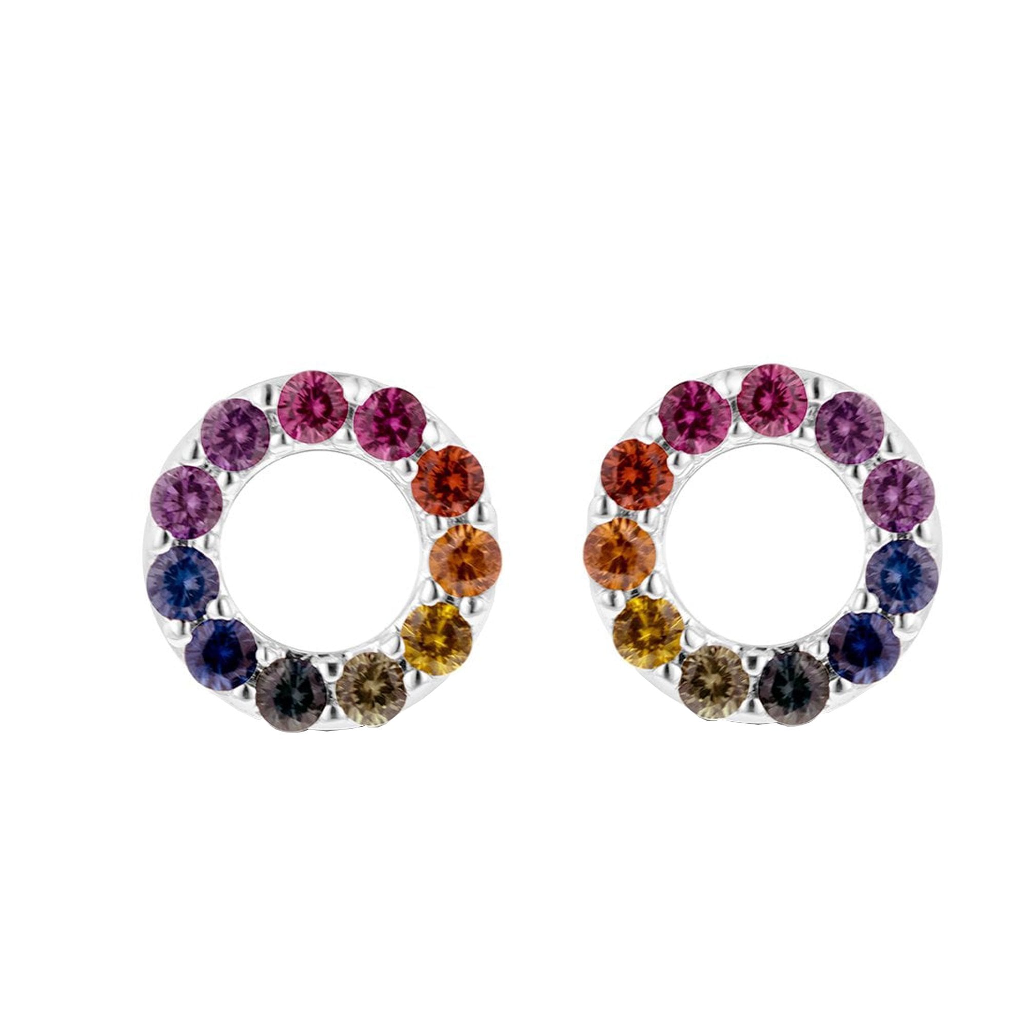18ct White Gold Multi-coloured Sapphire Open Circle Earrings