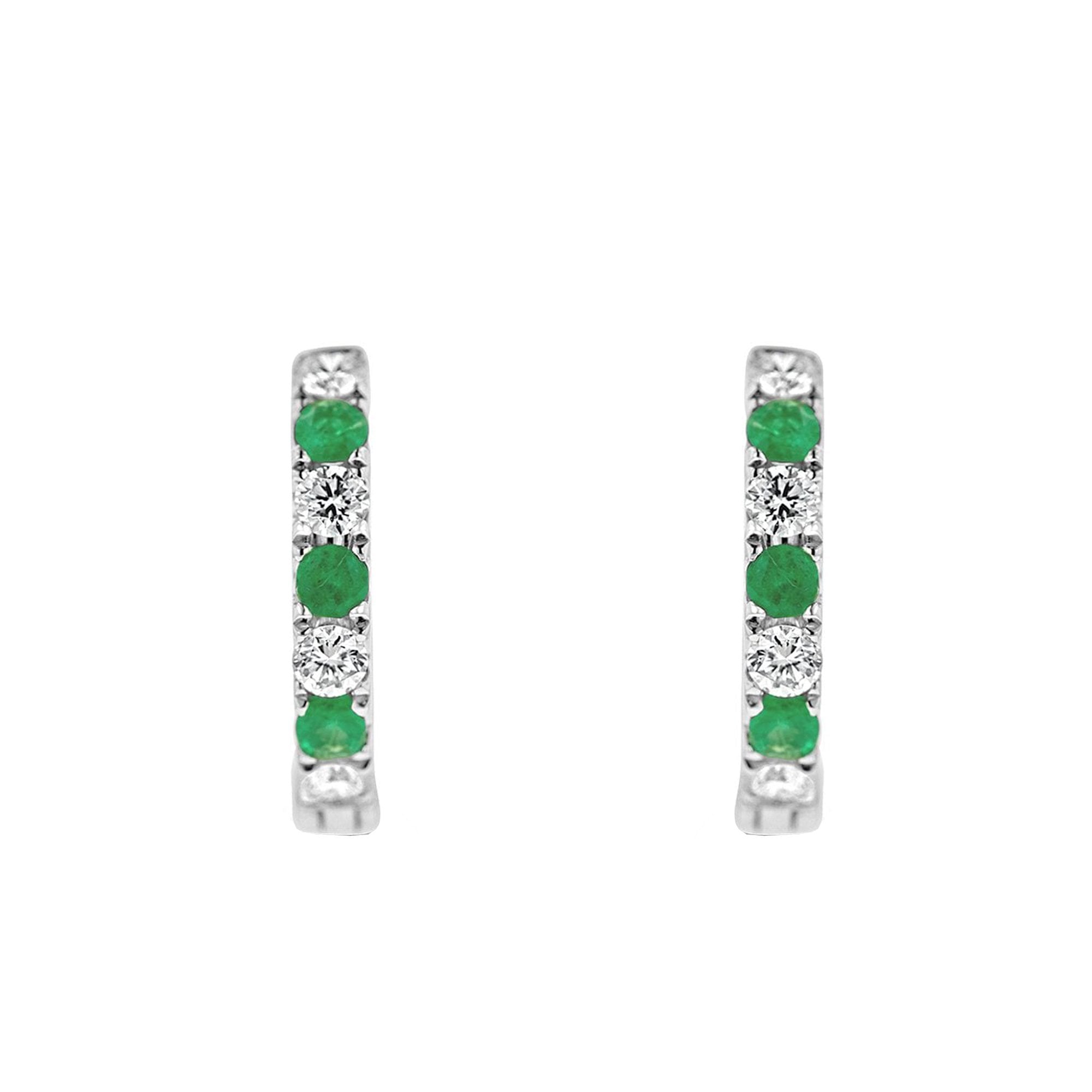 18ct White Gold Alternating Emerald & Diamond Hoop Earrings
